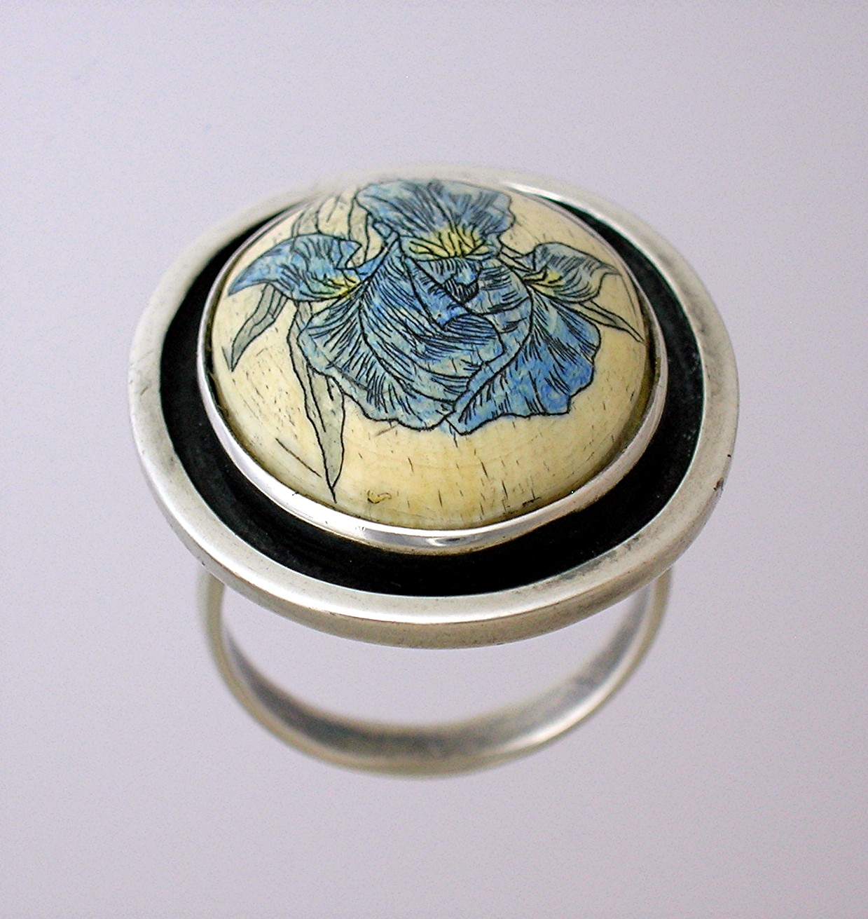 Sterling Silver Ivory Scrimshaw Signed Ring....