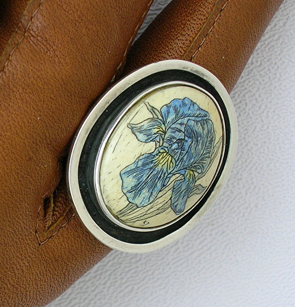 Sterling Silver Ivory Scrimshaw Signed Ring....