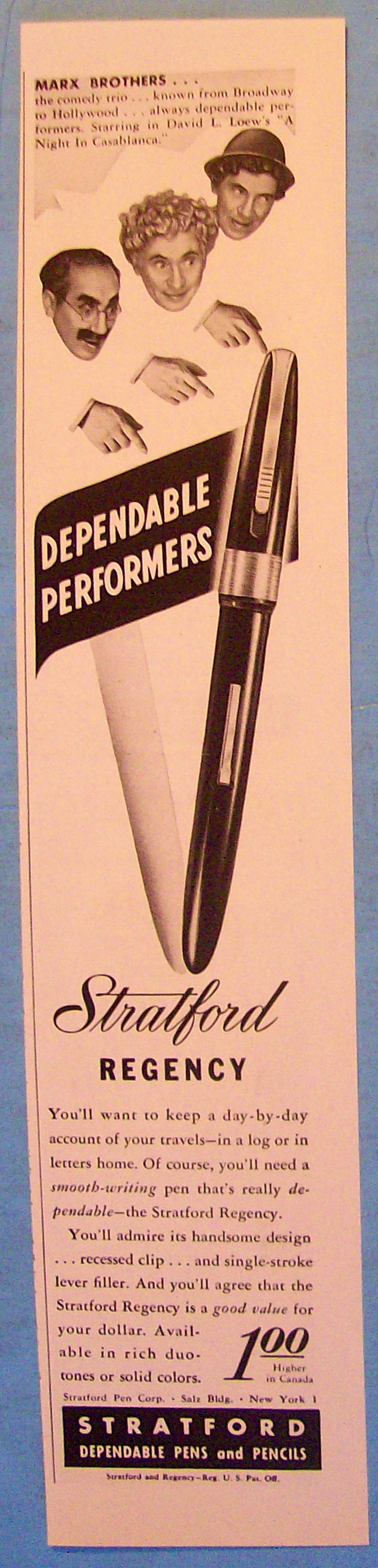 1946 Stratford Pens & Pencils with Marx Brothers