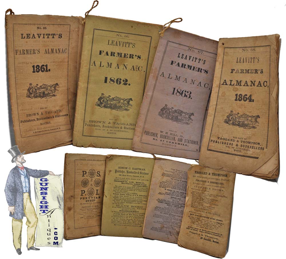 Lot of 4 Civil War vintage FARMER’S ALMANACS    1861 – 1862 – 1863 & 1864