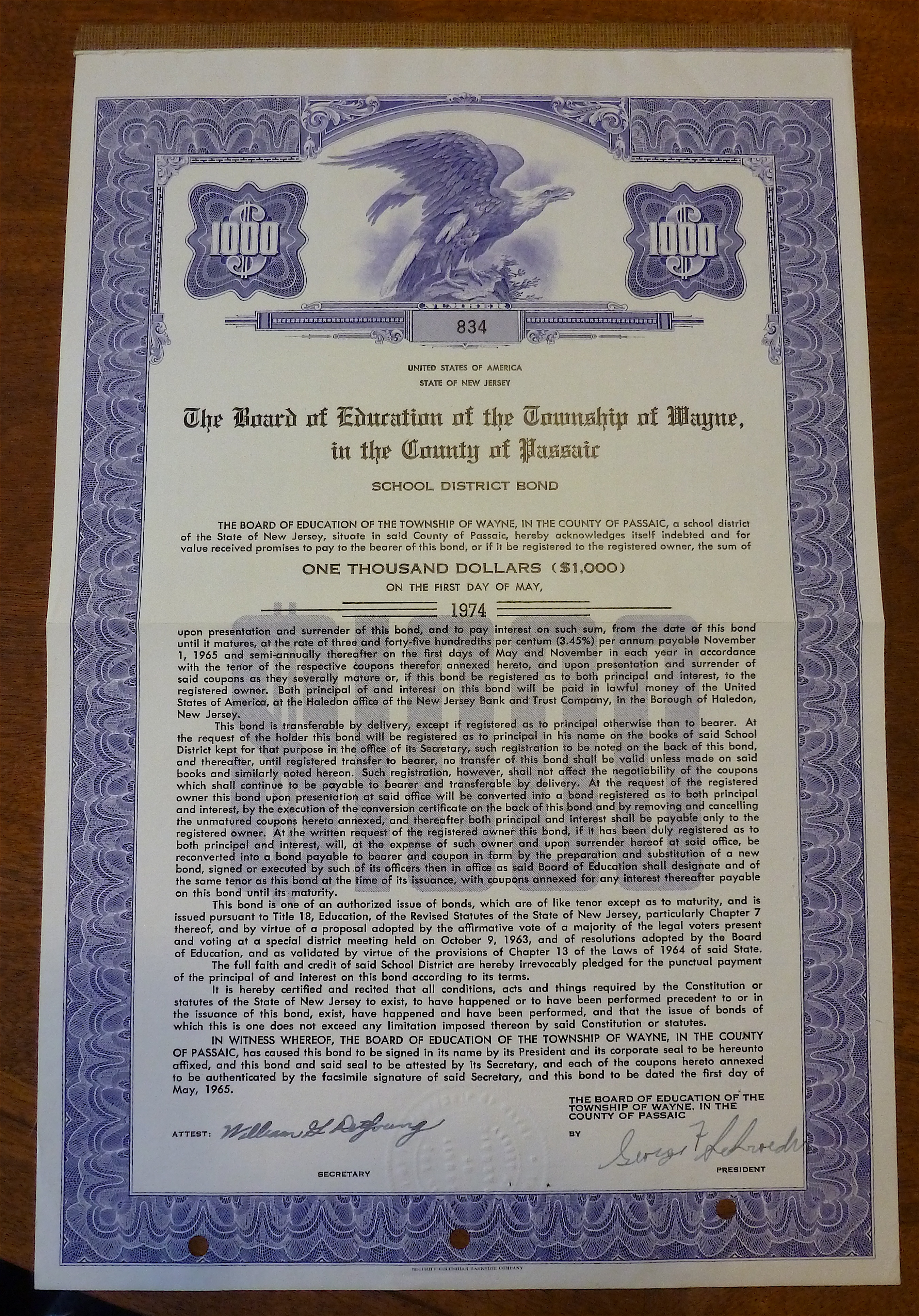 1974 Board Of Education Stock Certificate