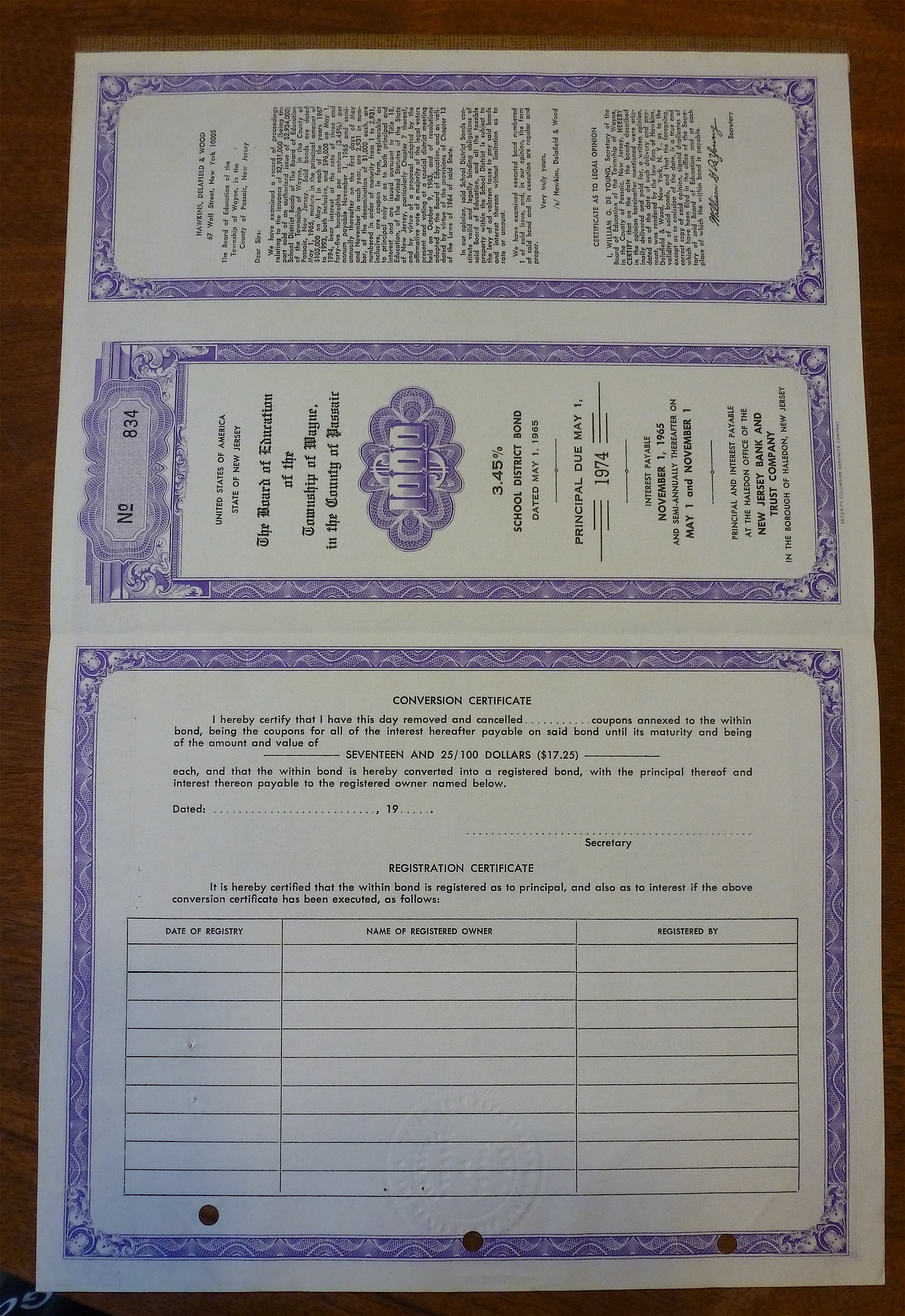 1974 Board Of Education Stock Certificate