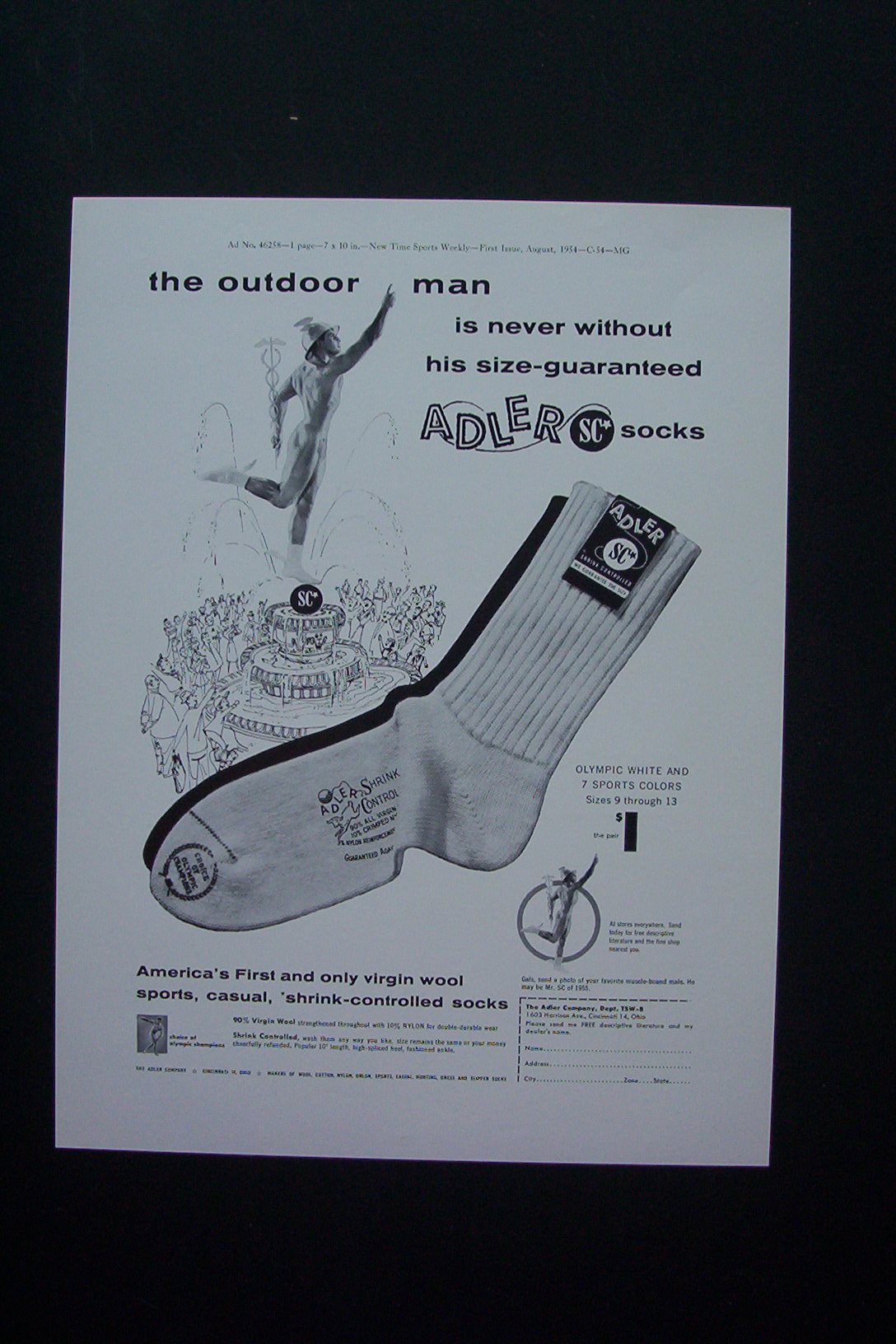 1954 Adler Socks Magazine Proof w/Man Wearing Socks