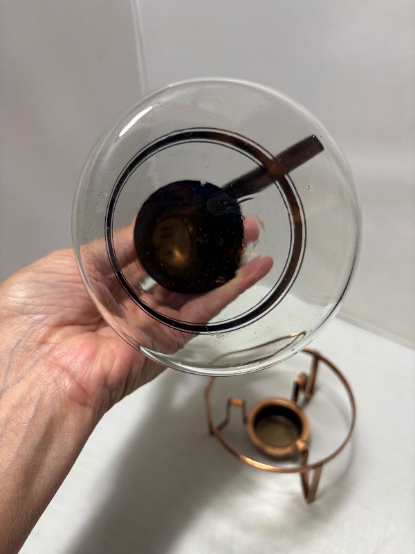 Vintage Copper and Glass Carafe with Black Handle and Warmer MC 1960s