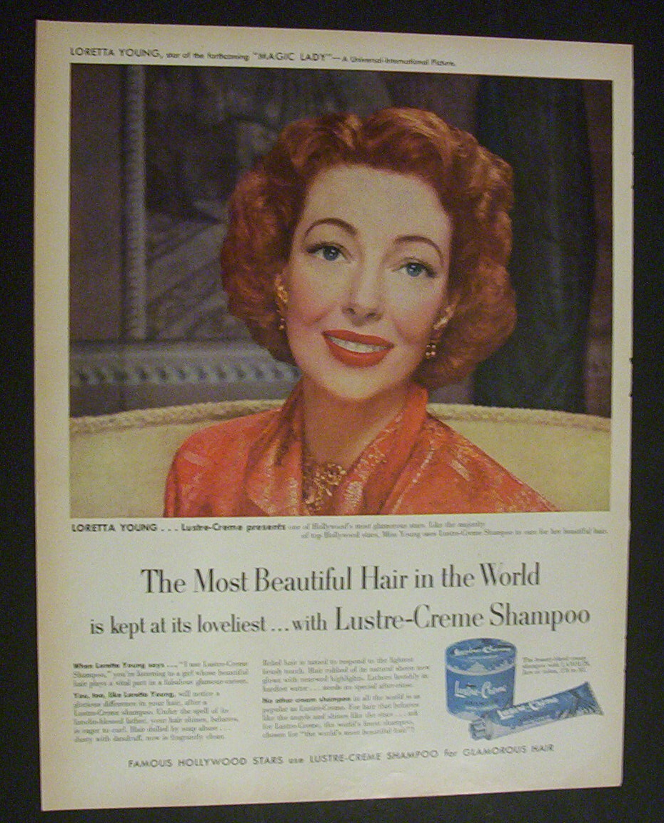 Vintage Ad: 1952 Lustre Creme Shampoo w/ Loretta Young