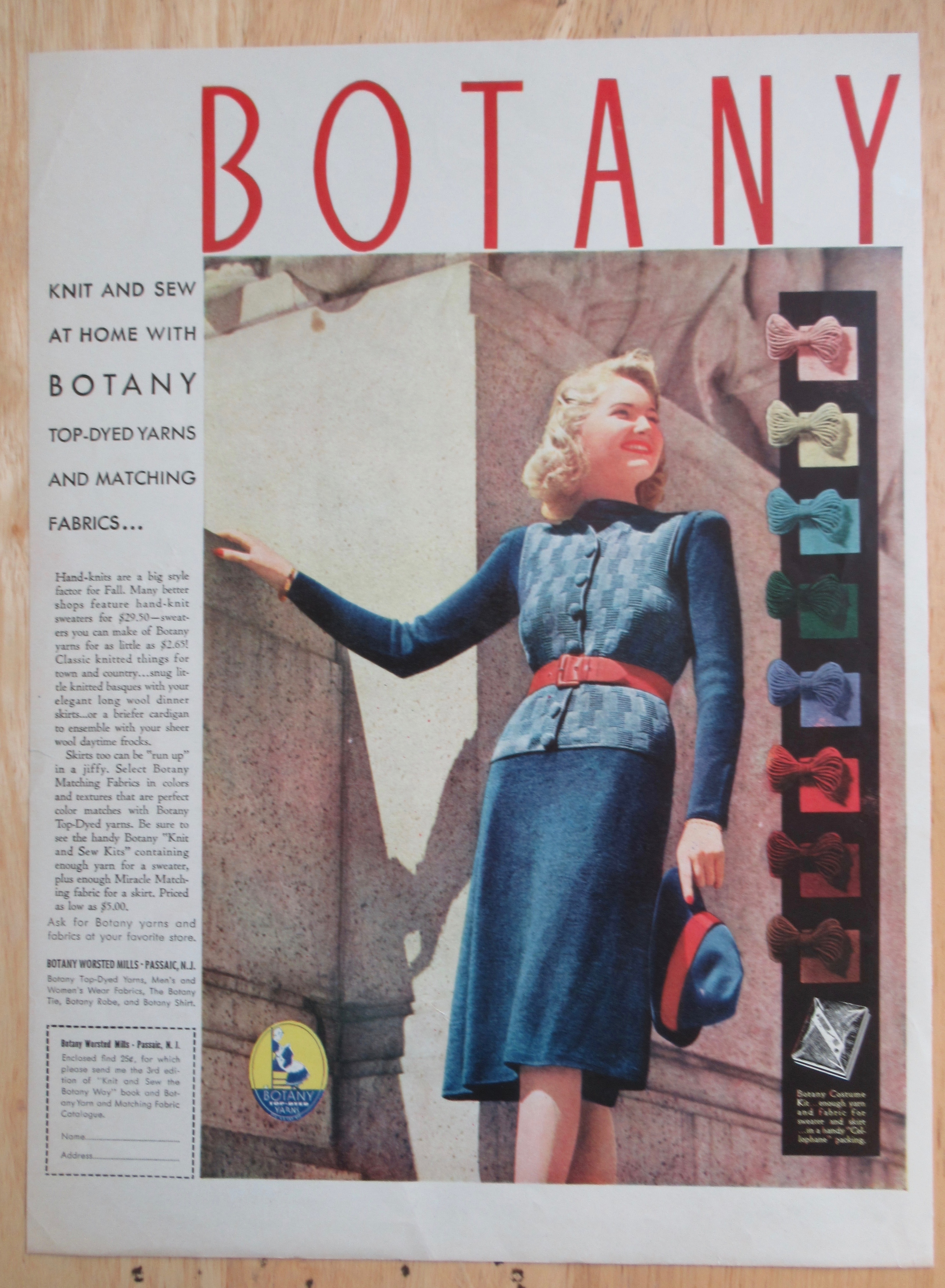 1940 Botany Yarns with Lovely Woman in a Lovely Dress