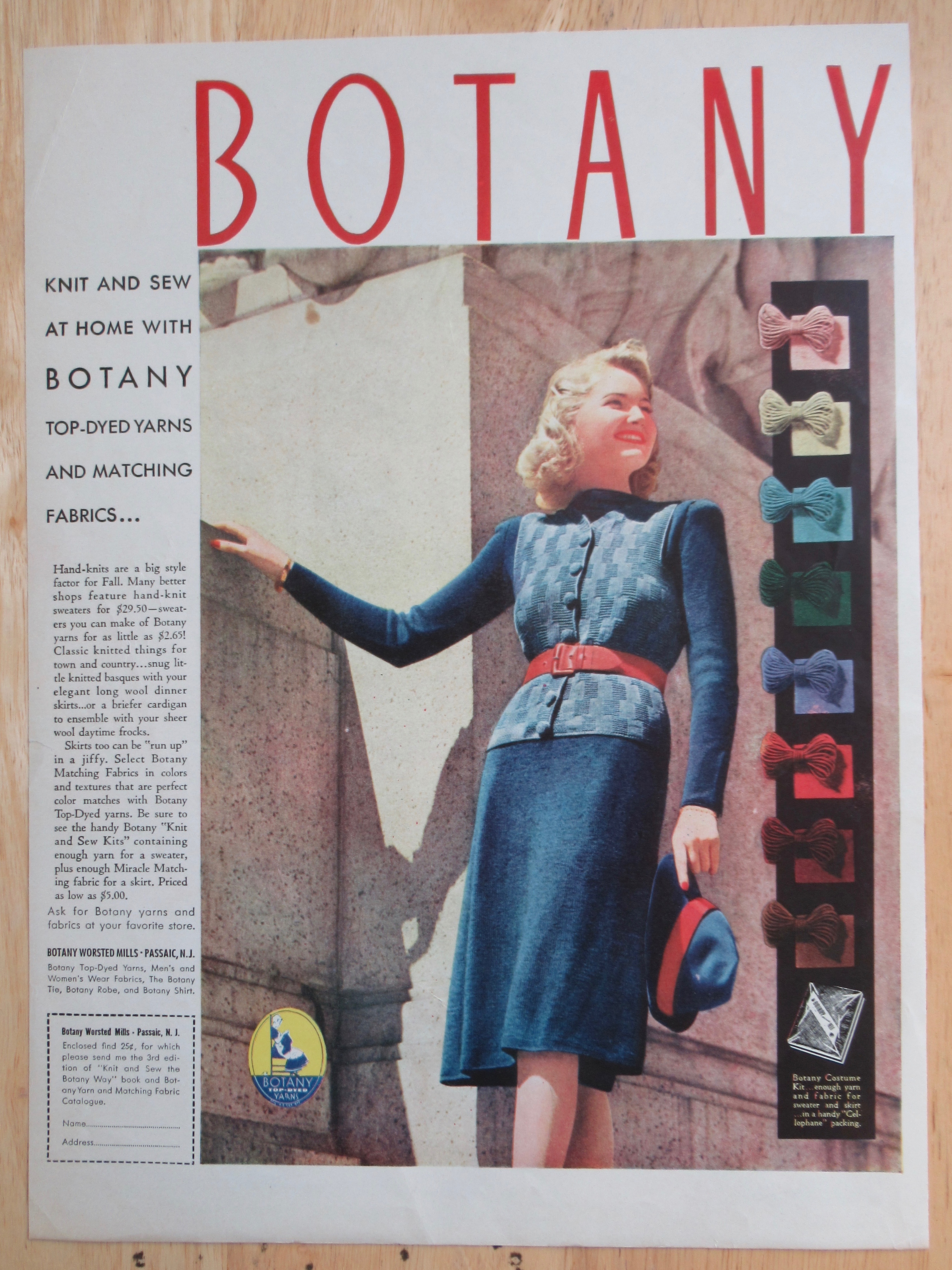 1940 Botany Yarns with Lovely Woman in a Lovely Dress