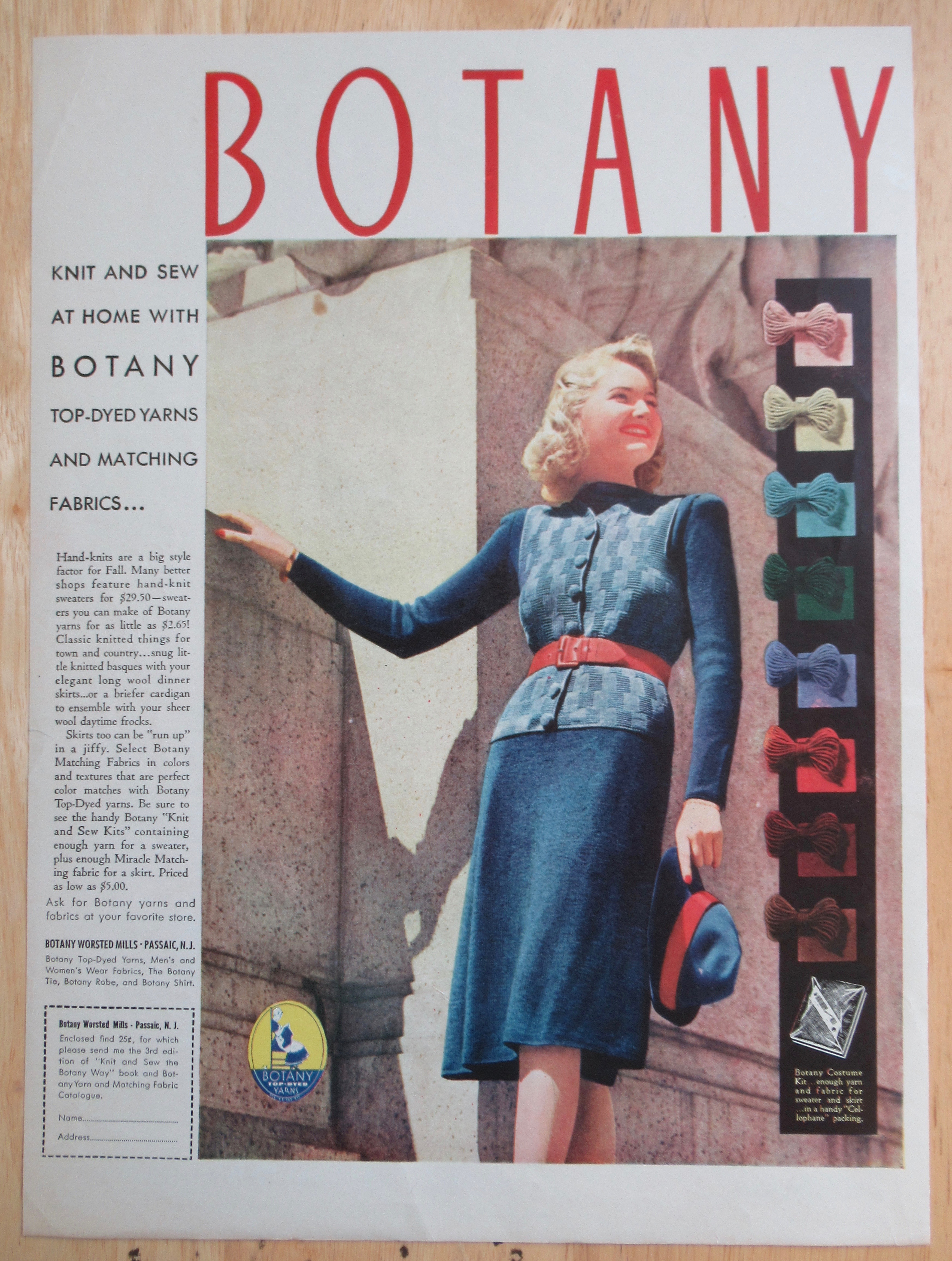 1940 Botany Yarns with Lovely Woman in a Lovely Dress