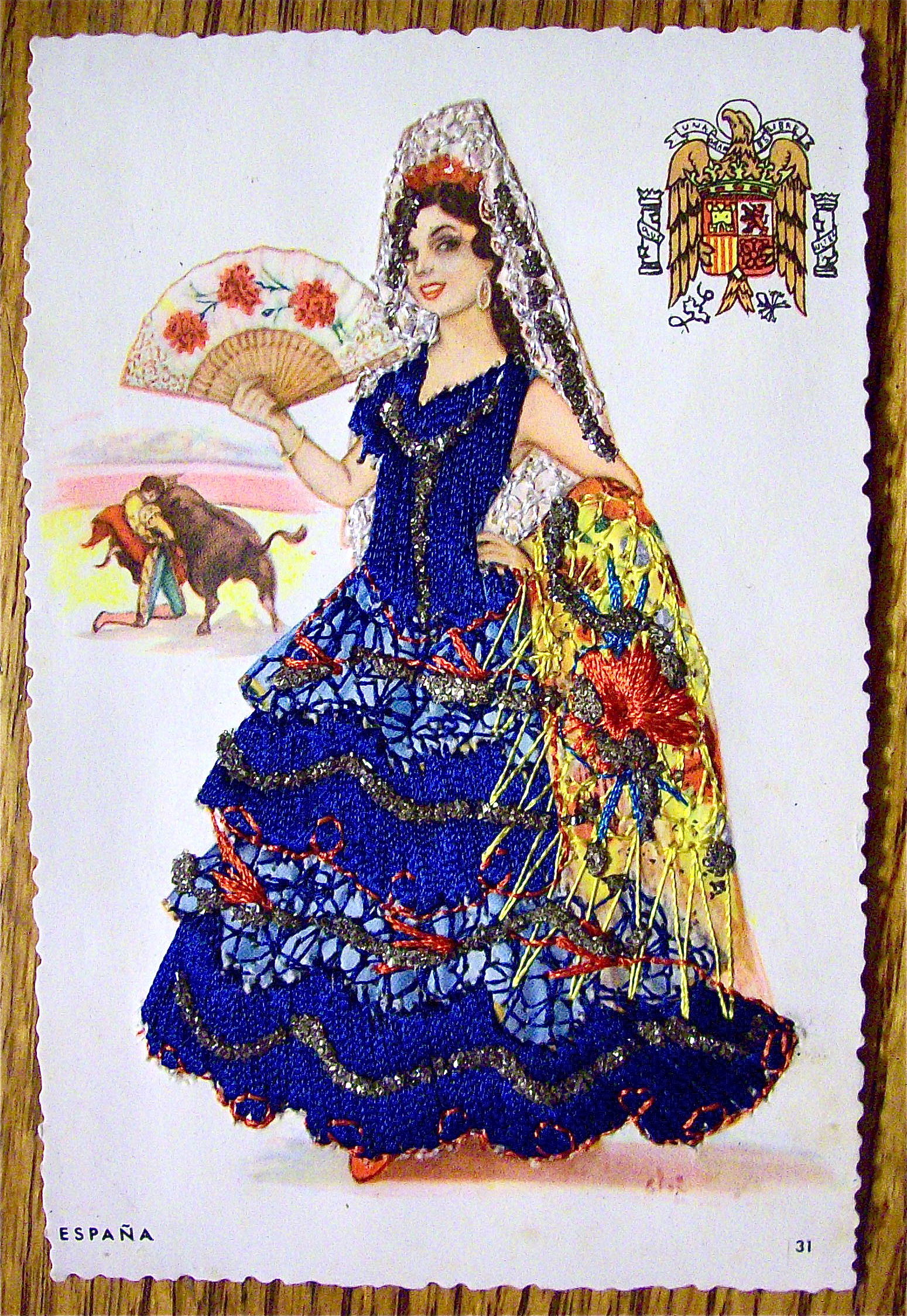 Espana Postcard-Fabric Overlay-Lovely Senorita