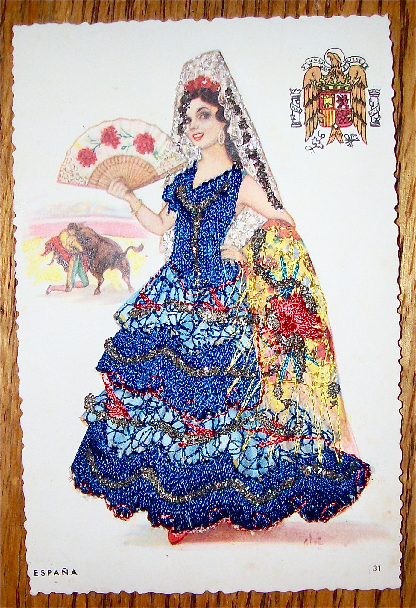 Espana Postcard-Fabric Overlay-Lovely Senorita
