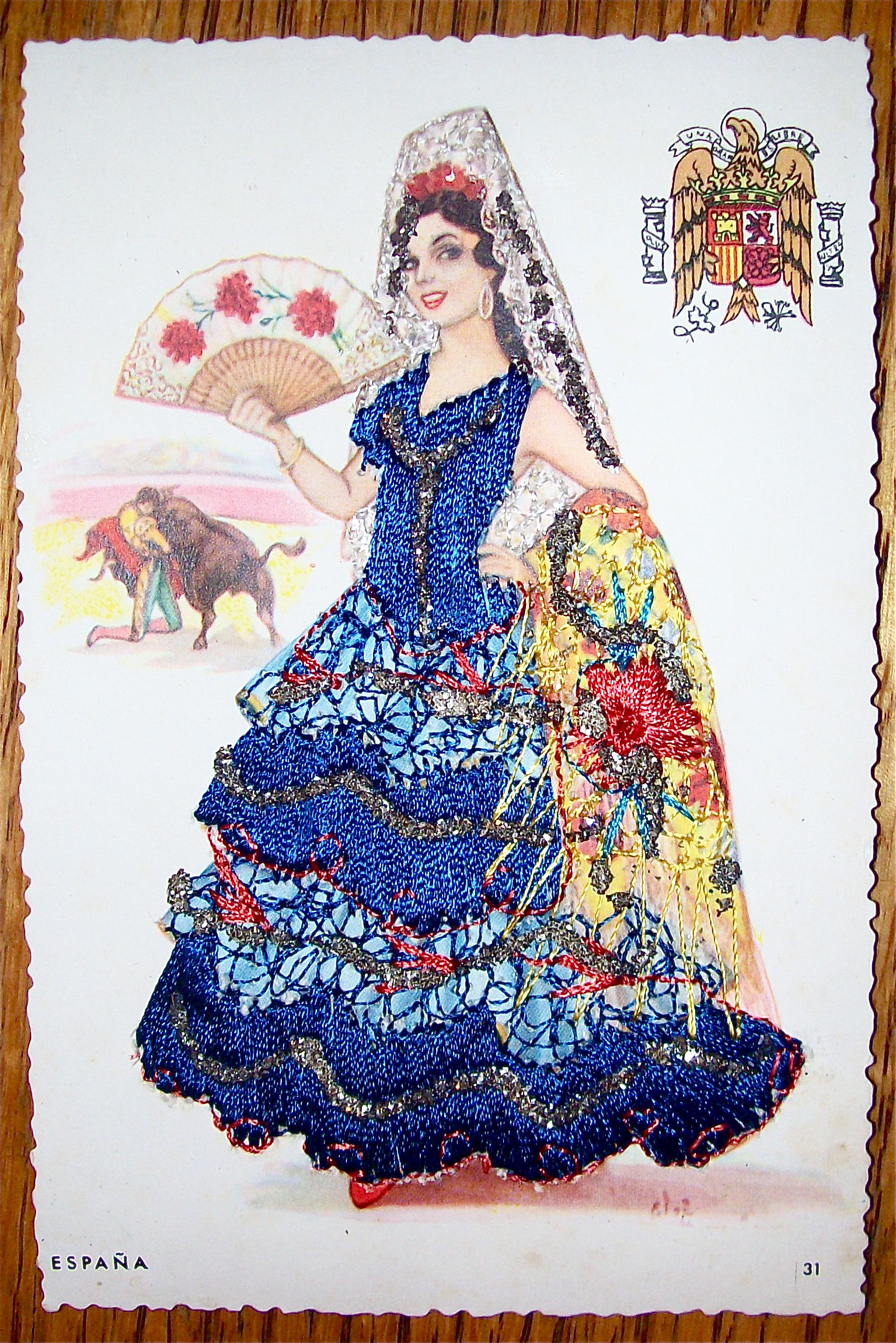 Espana Postcard-Fabric Overlay-Lovely Senorita