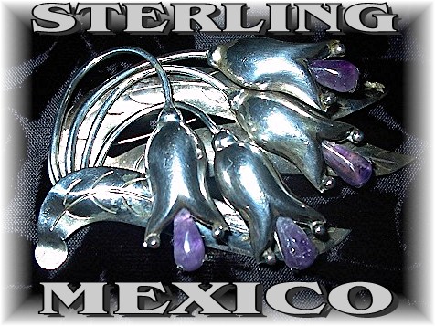 Mexican Sterling Silver  Amethyst  Flower Pin