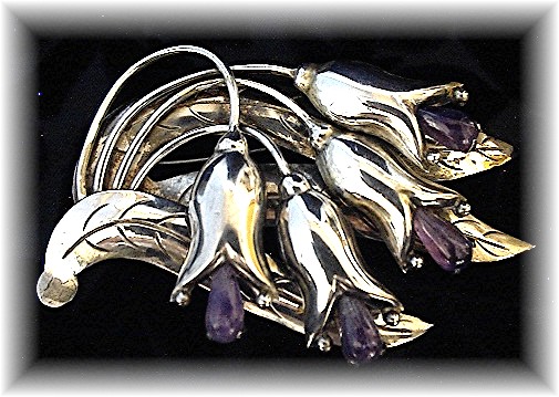 Mexican Sterling Silver  Amethyst  Flower Pin