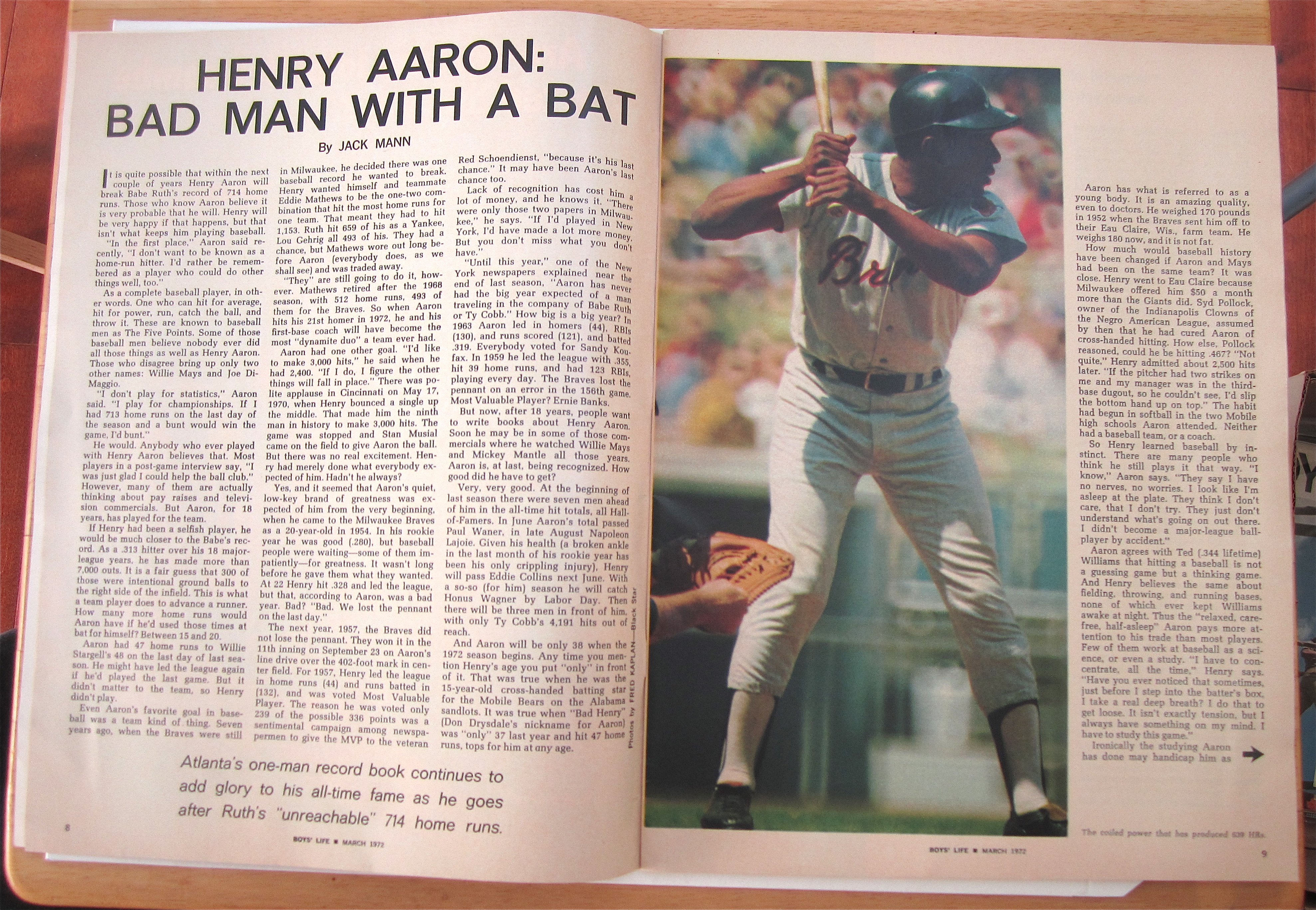 Boys Life Magazine March 1972 Henry Aaron