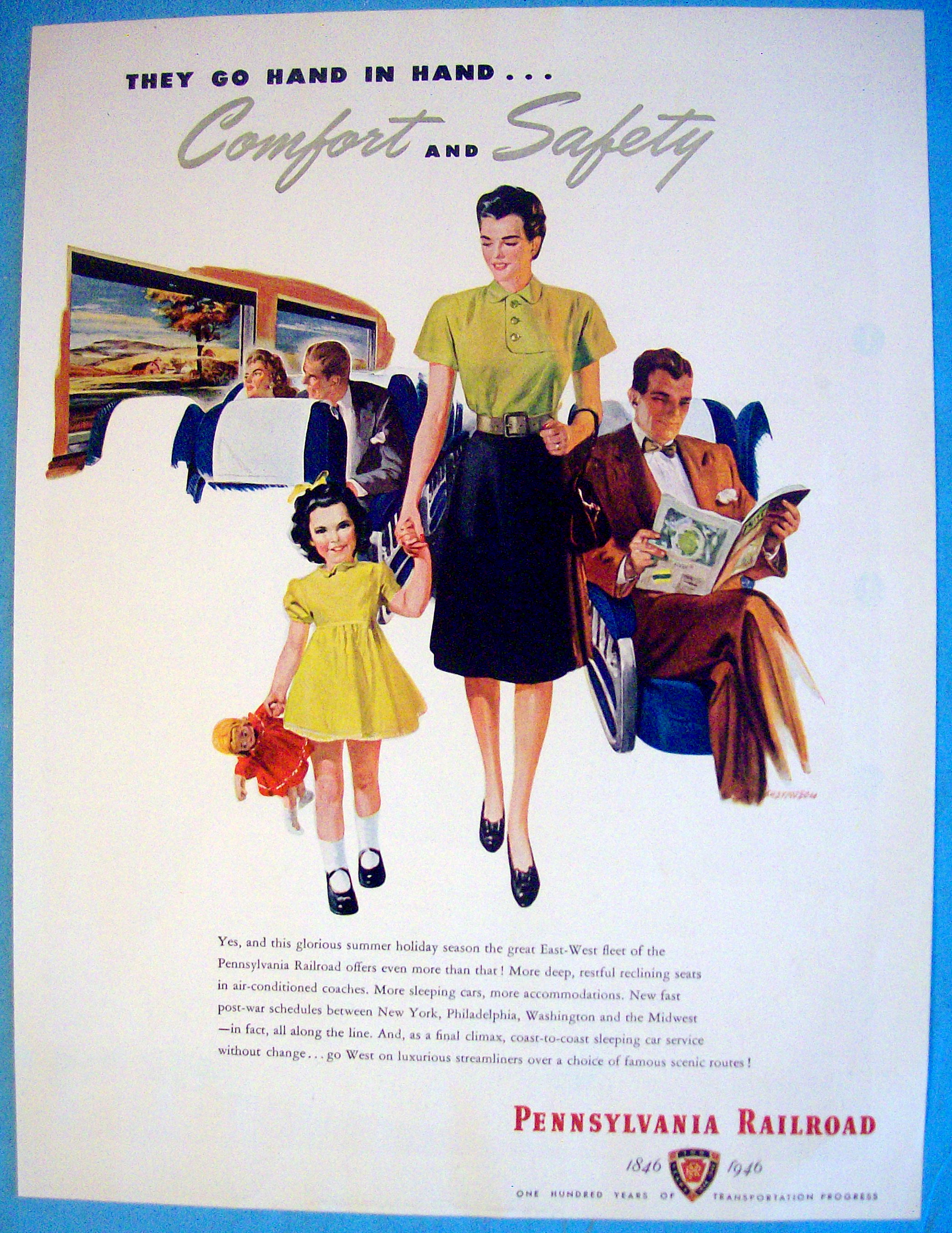 1946 Pennsylvania Railroad With Woman And Girl Walking