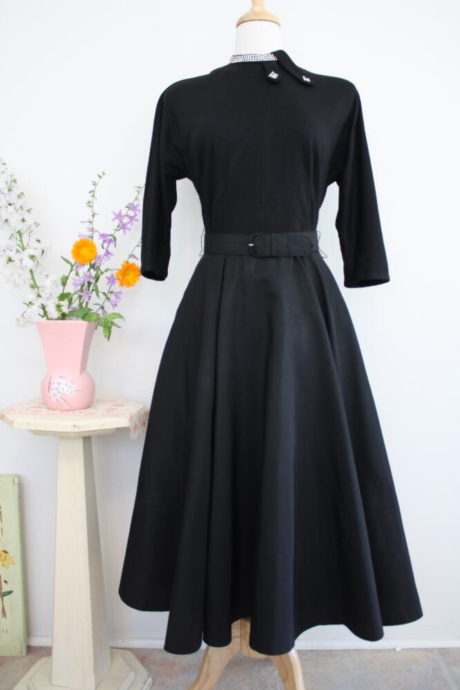 Black Knit and Tafetta Party Dress