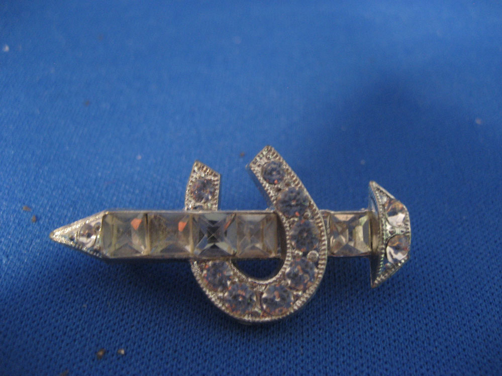 Rhinestone Horse Shoe and Stake Brooch