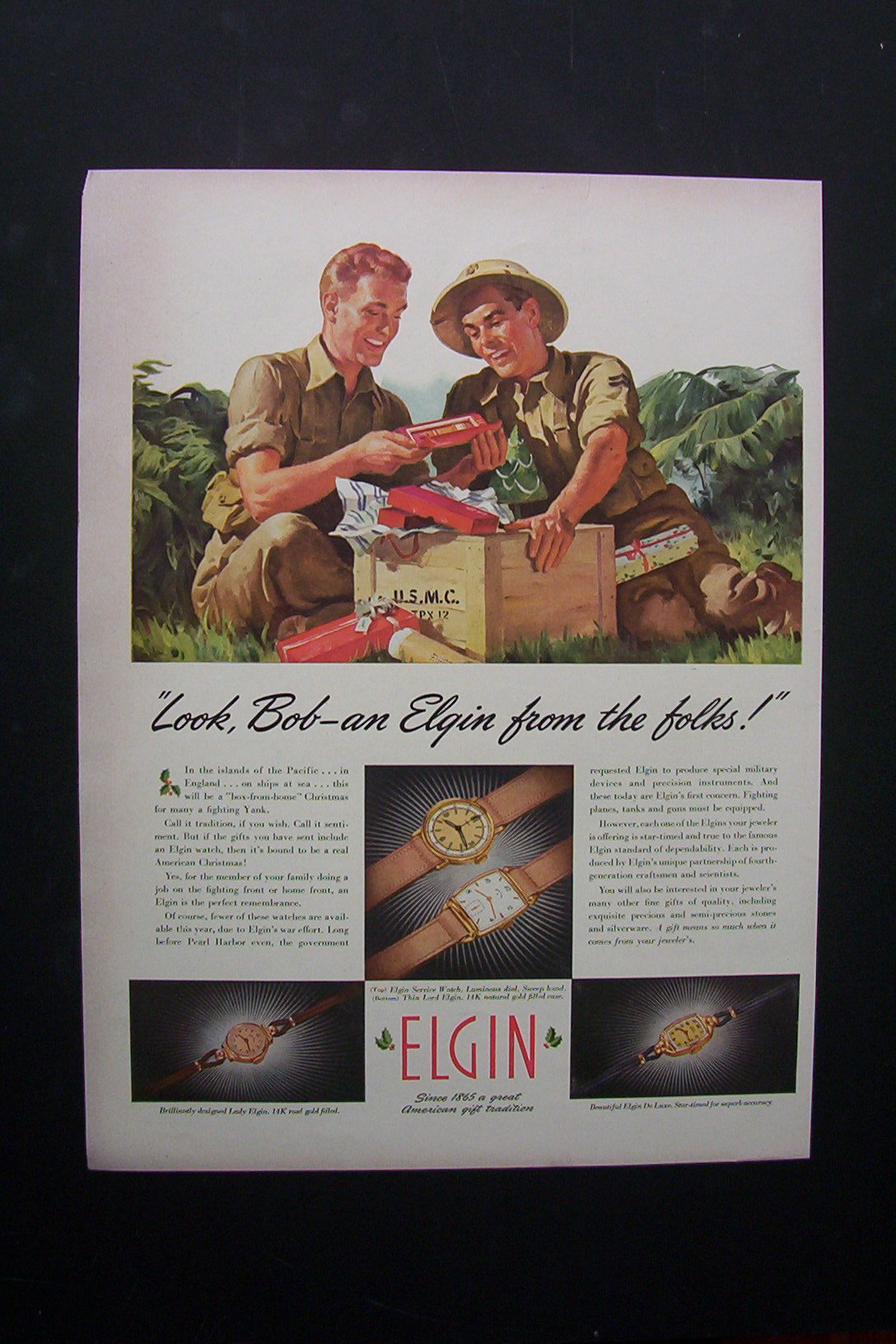 1944 Elgin Watches with 2 Soldiers Opening a Box