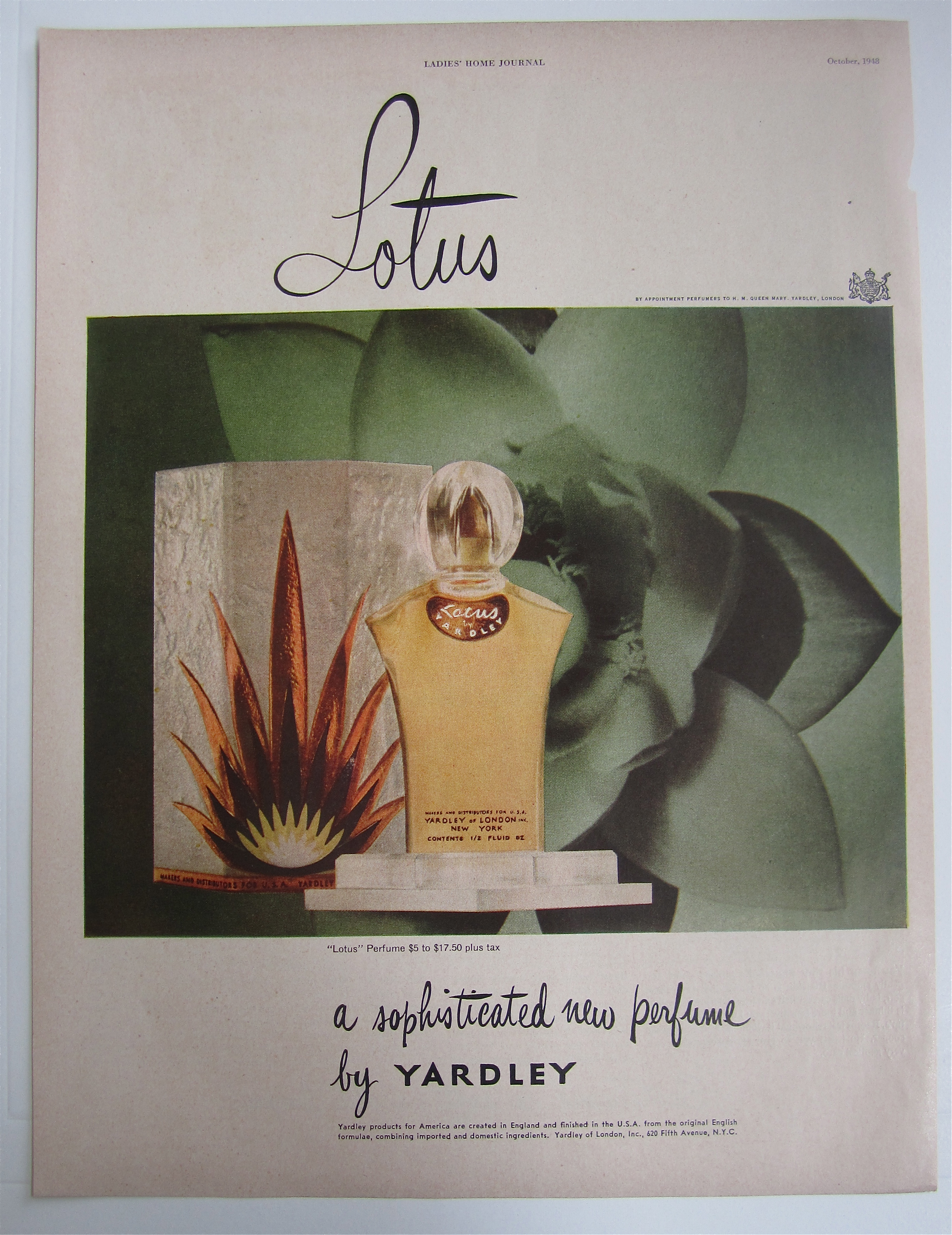 1948 Yardley Lotus With The Bottle Of Perfume