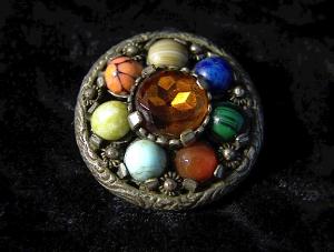 MIRACLE Brooch, Pin with Multi Colored Cobochone