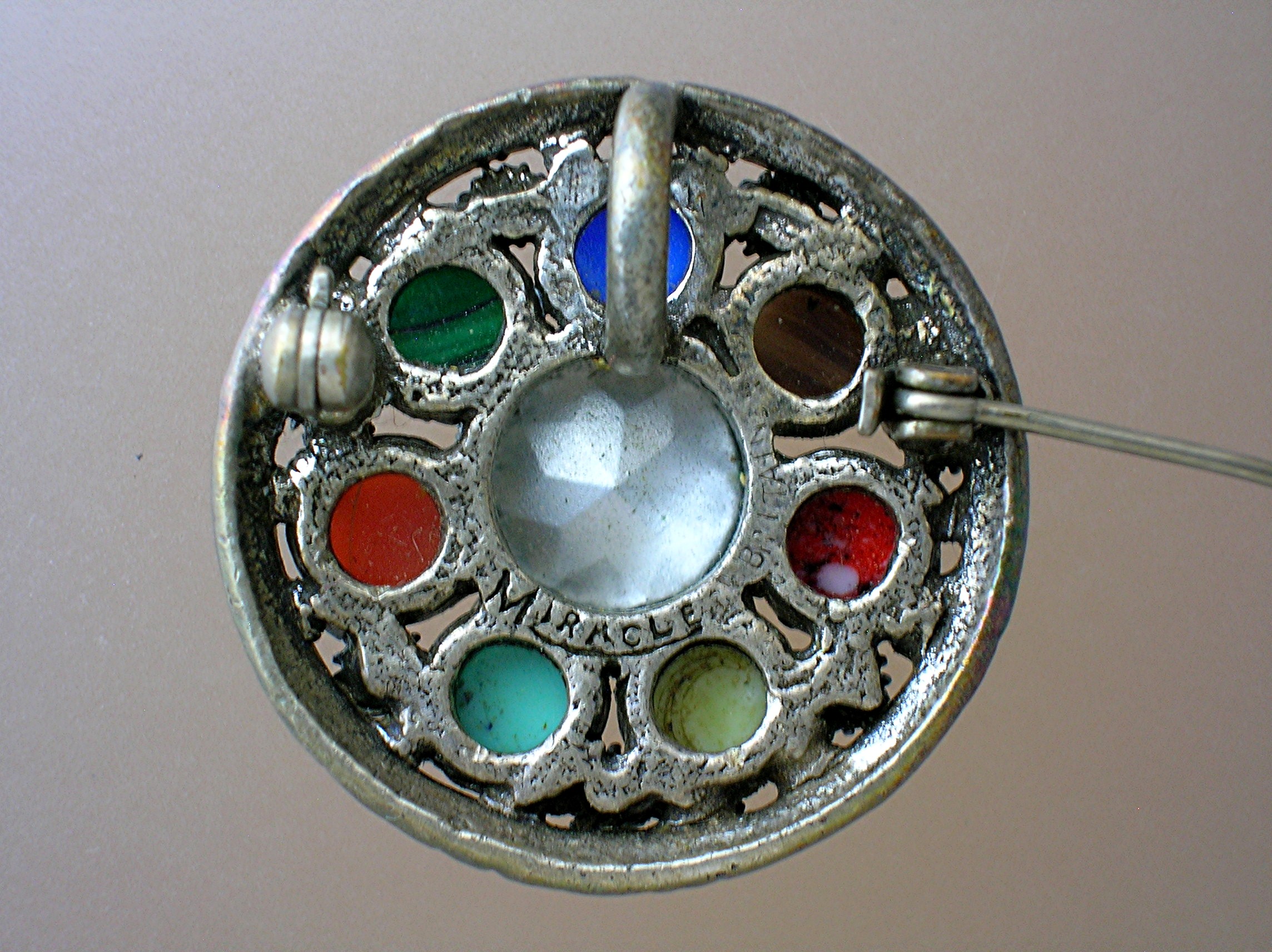 MIRACLE Brooch, Pin with Multi Colored Cobochone