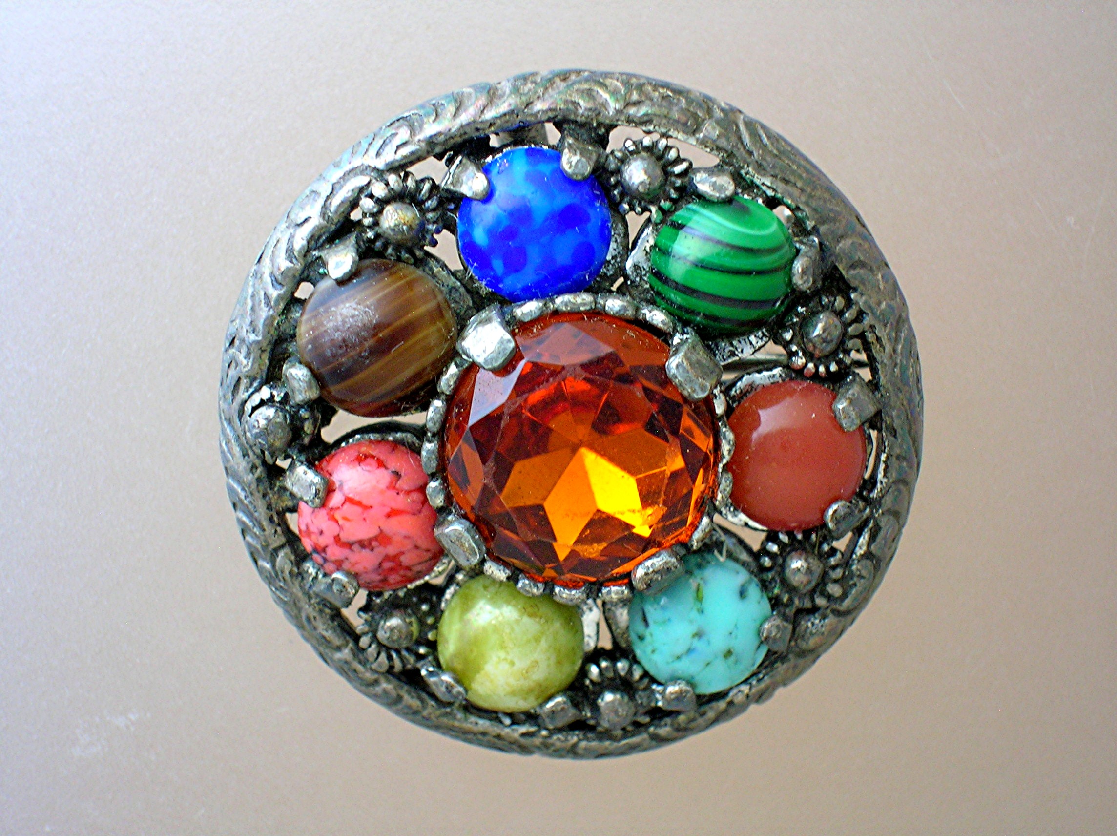 MIRACLE Brooch, Pin with Multi Colored Cobochone