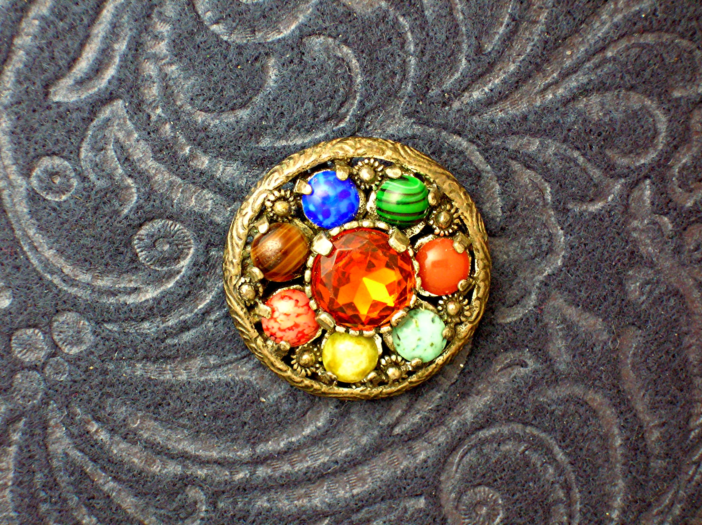 MIRACLE Brooch, Pin with Multi Colored Cobochone