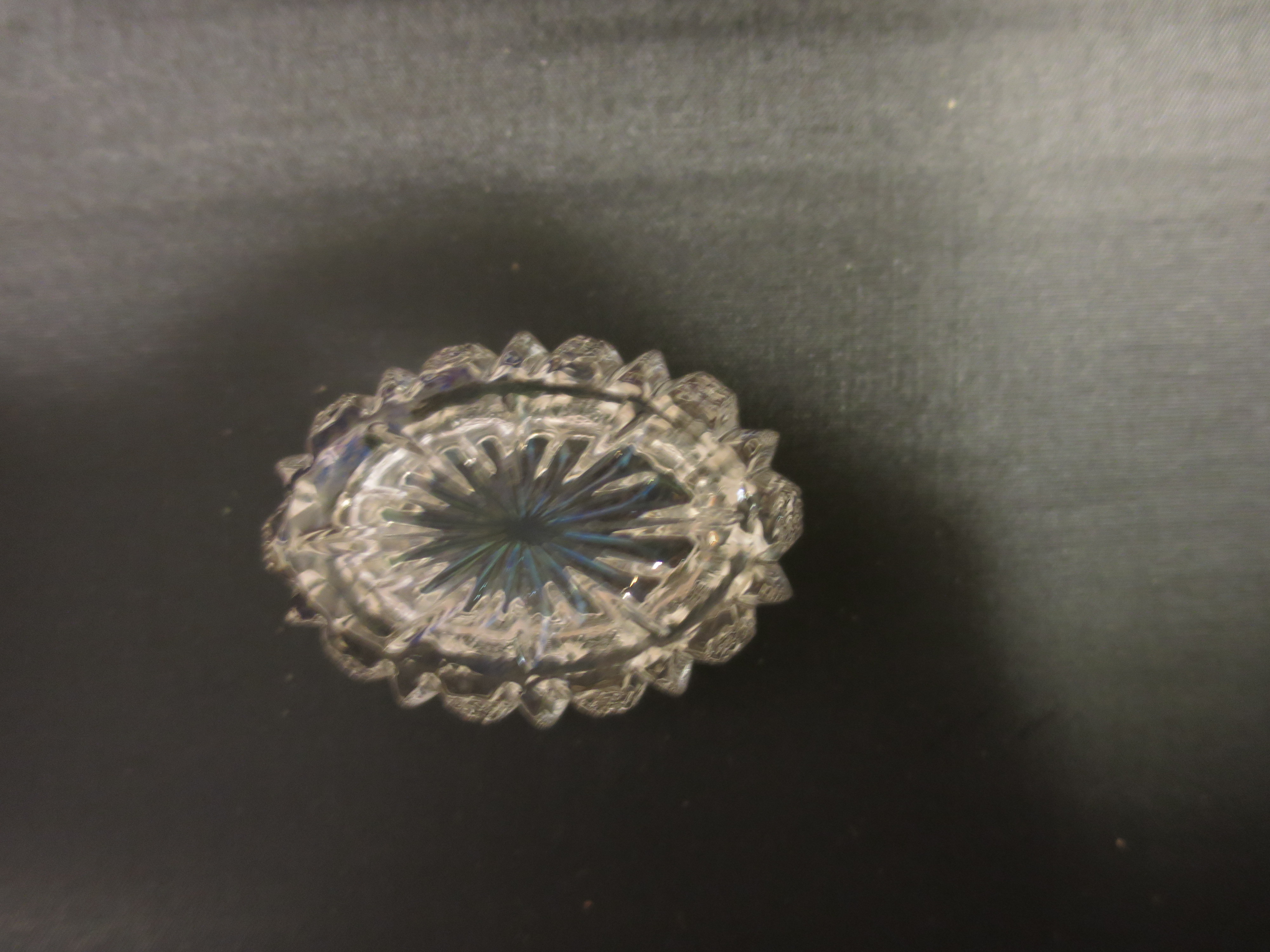 Oval Cut Glass Salt Cellar Has flicks on inner rim