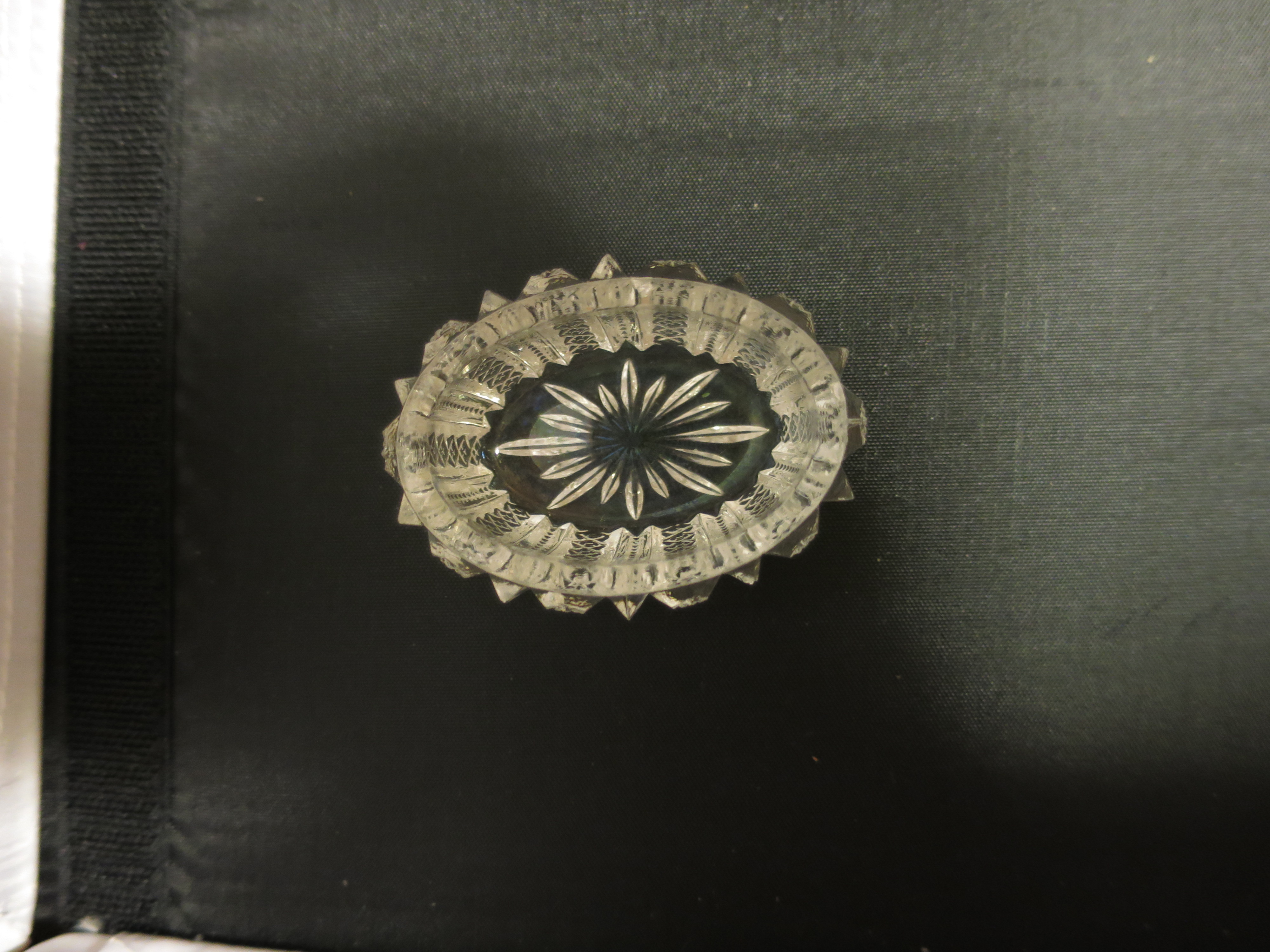 Oval Cut Glass Salt Cellar Has flicks on inner rim