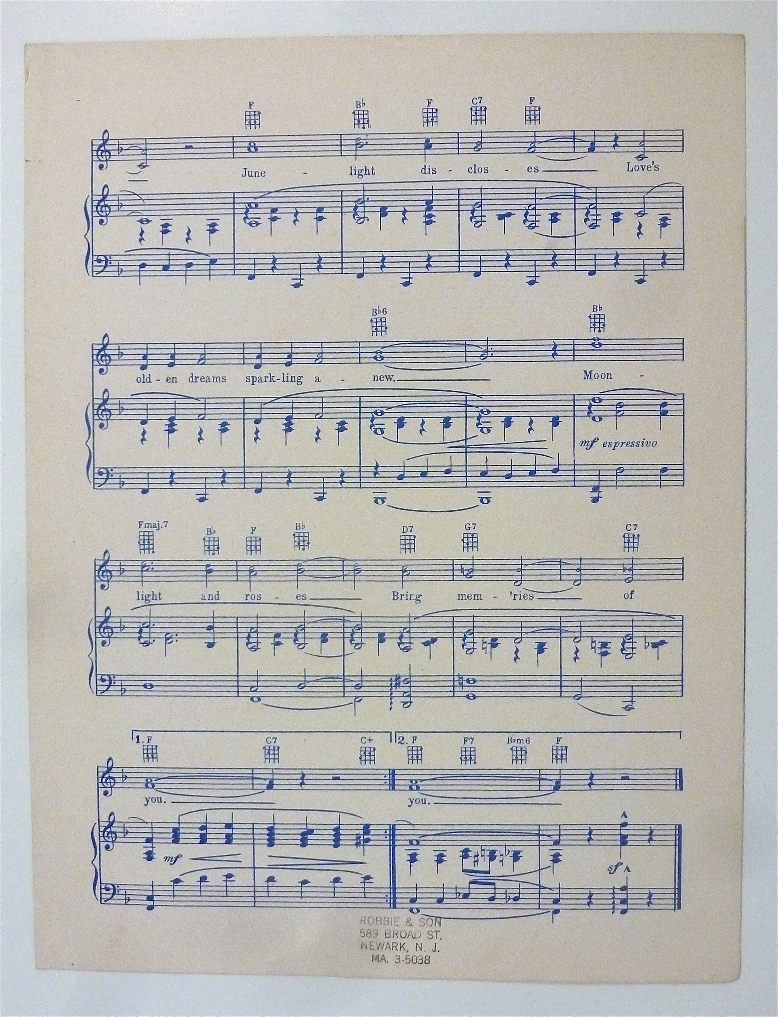 Sheet Music For 1953 Moonlight And Roses