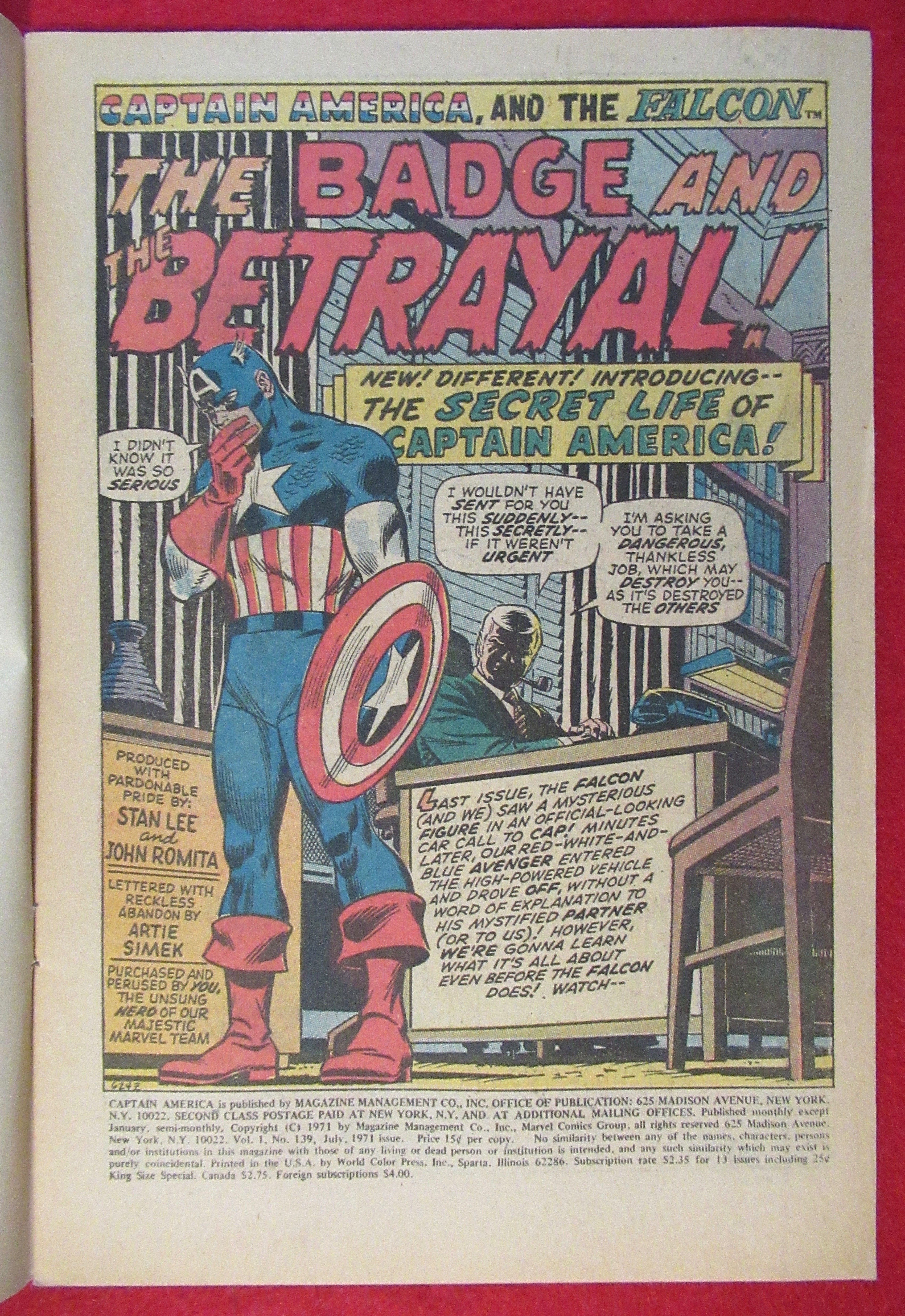 Captain America Comic July 1971 Badge & Betrayal