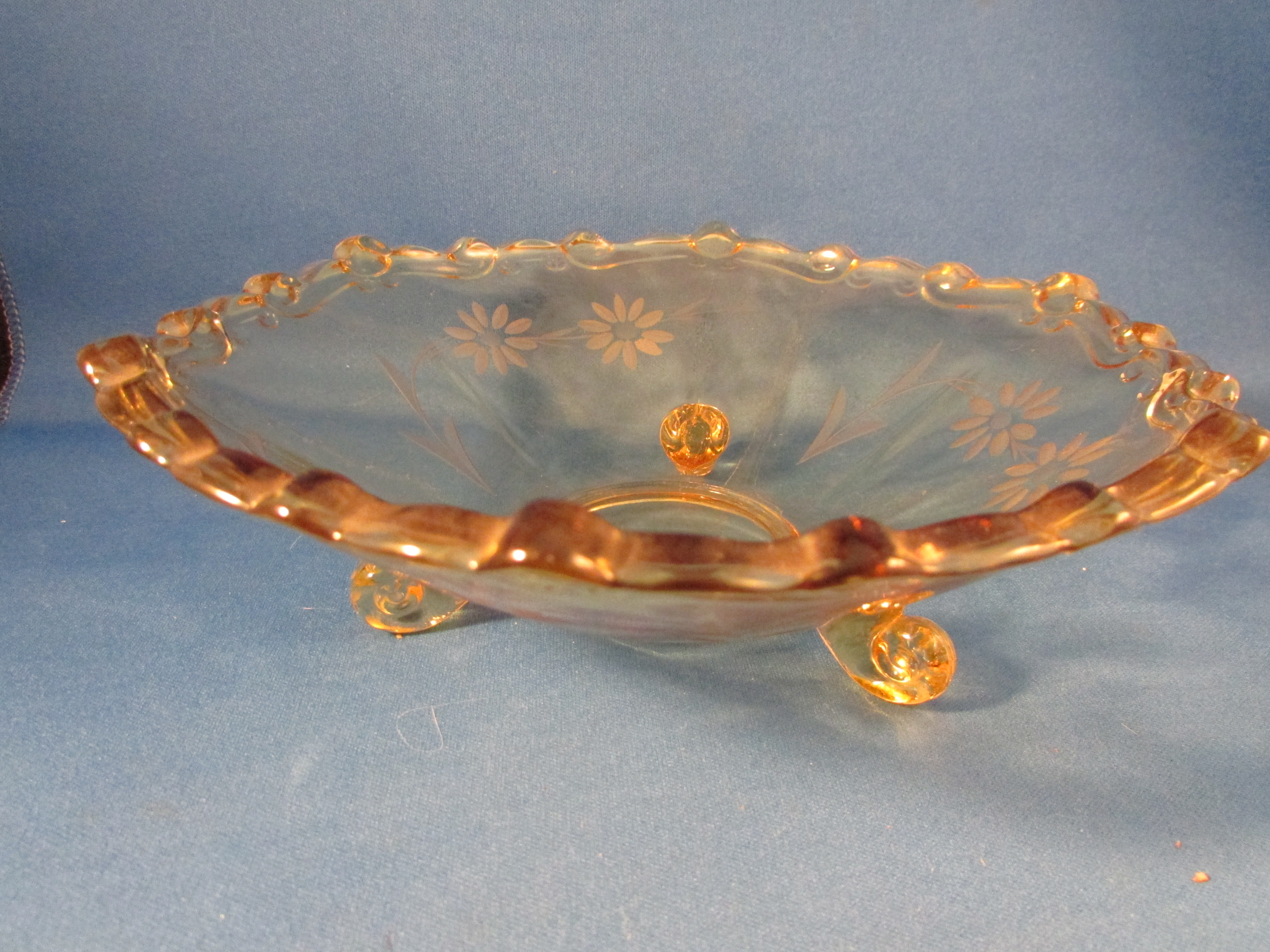 Footed Amber Glass Berry Bowl