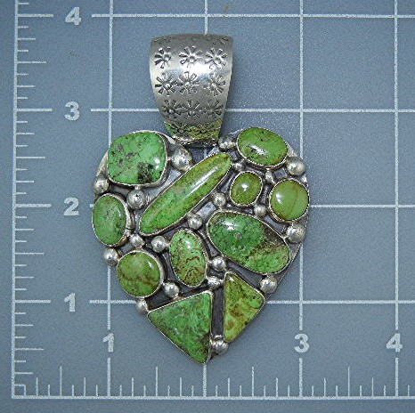 Navajo  Gaspeite Sterling Silver Heart Signed Pendant
