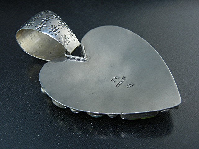 Navajo  Gaspeite Sterling Silver Heart Signed Pendant