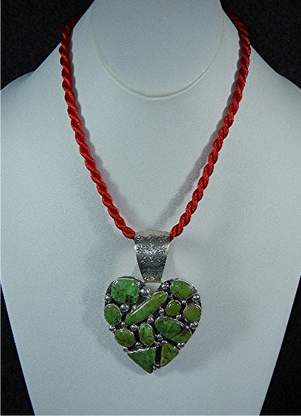 Navajo  Gaspeite Sterling Silver Heart Signed Pendant