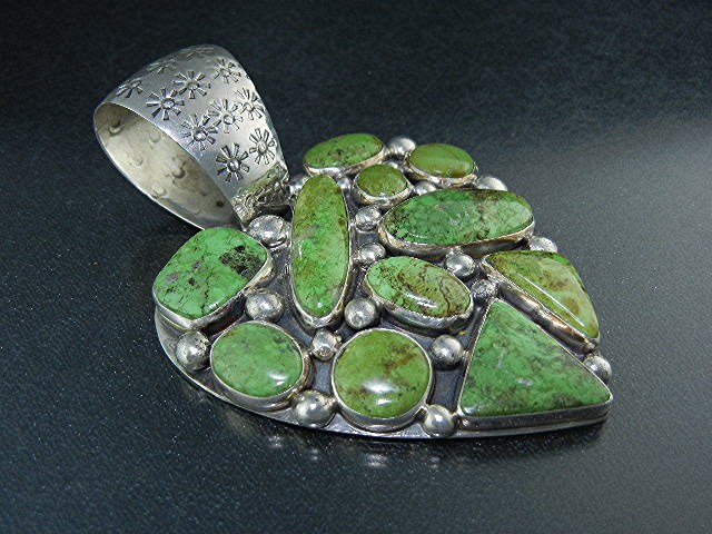 Navajo  Gaspeite Sterling Silver Heart Signed Pendant