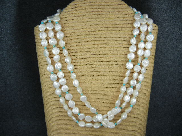 Native American Sterling Silver Turquoise Coin Pearls