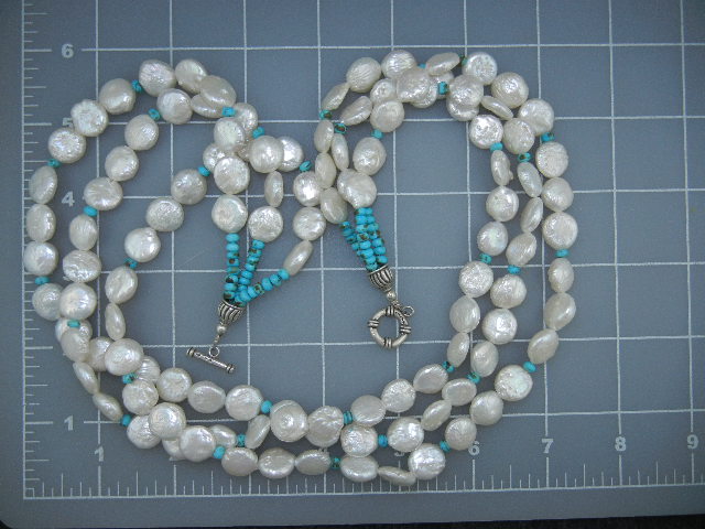 Native American Sterling Silver Turquoise Coin Pearls