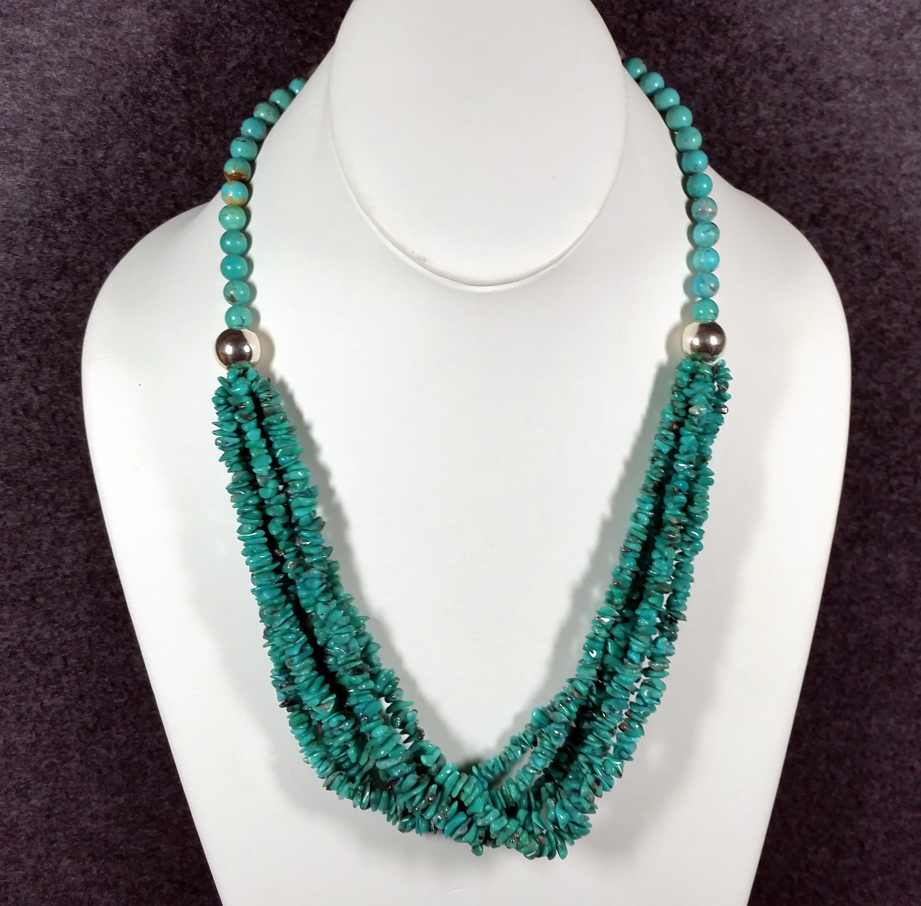 Navajo Campitos Turquoise Sterling Silver 6 Strand Neck