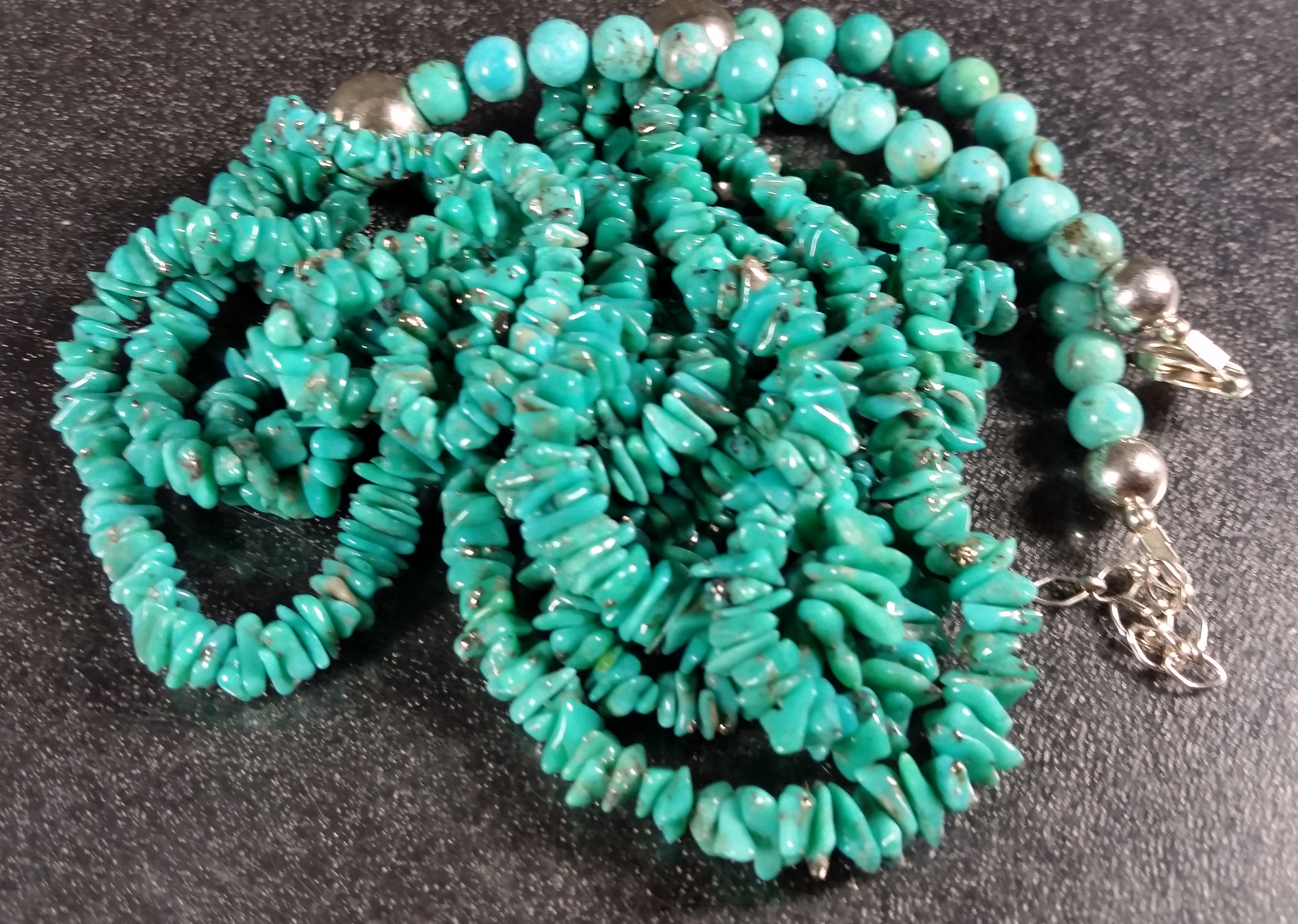 Navajo Campitos Turquoise Sterling Silver 6 Strand Neck