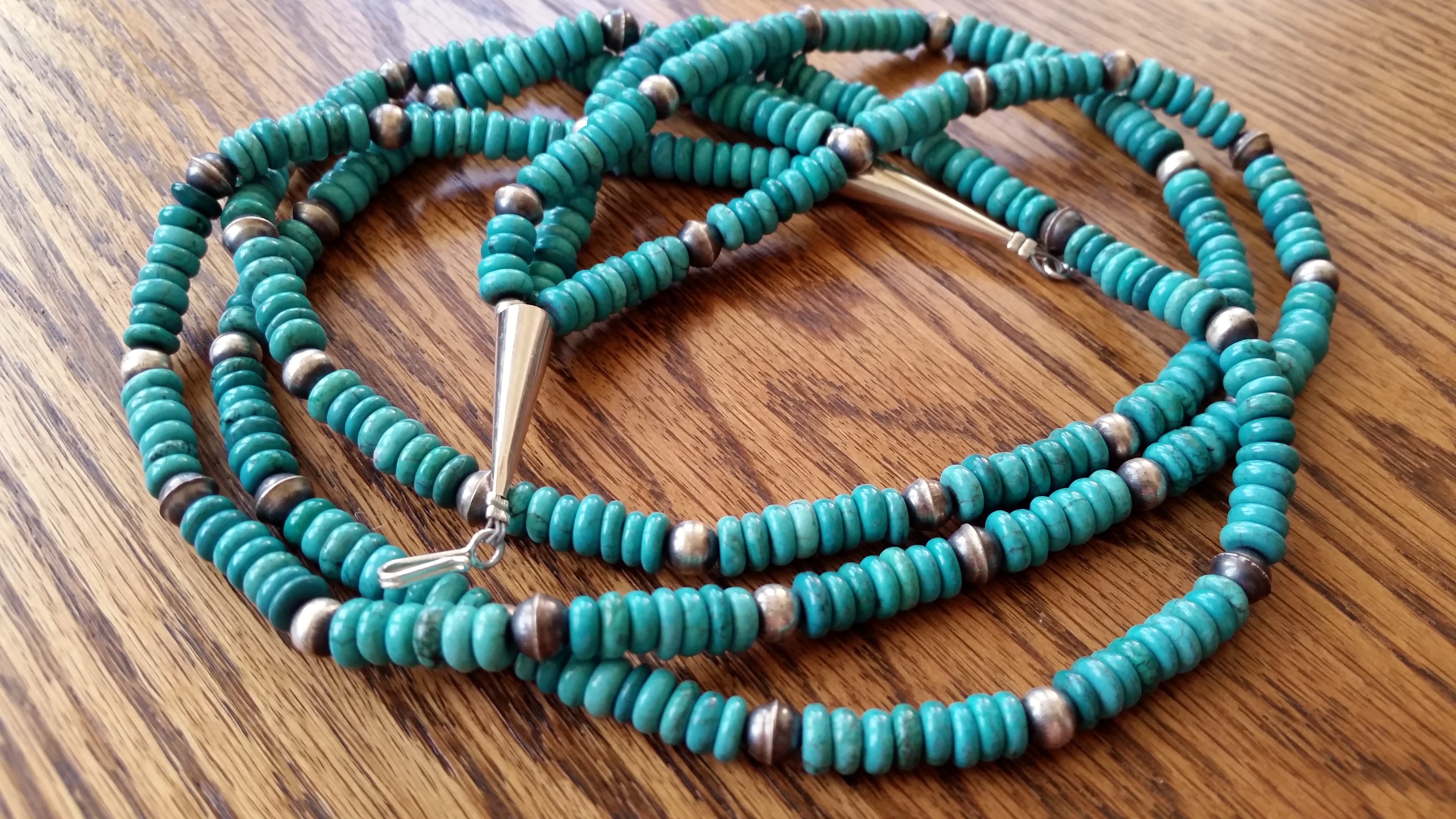 Navajo Campitos Turquoise Sterling Silver 6 Strand Neck