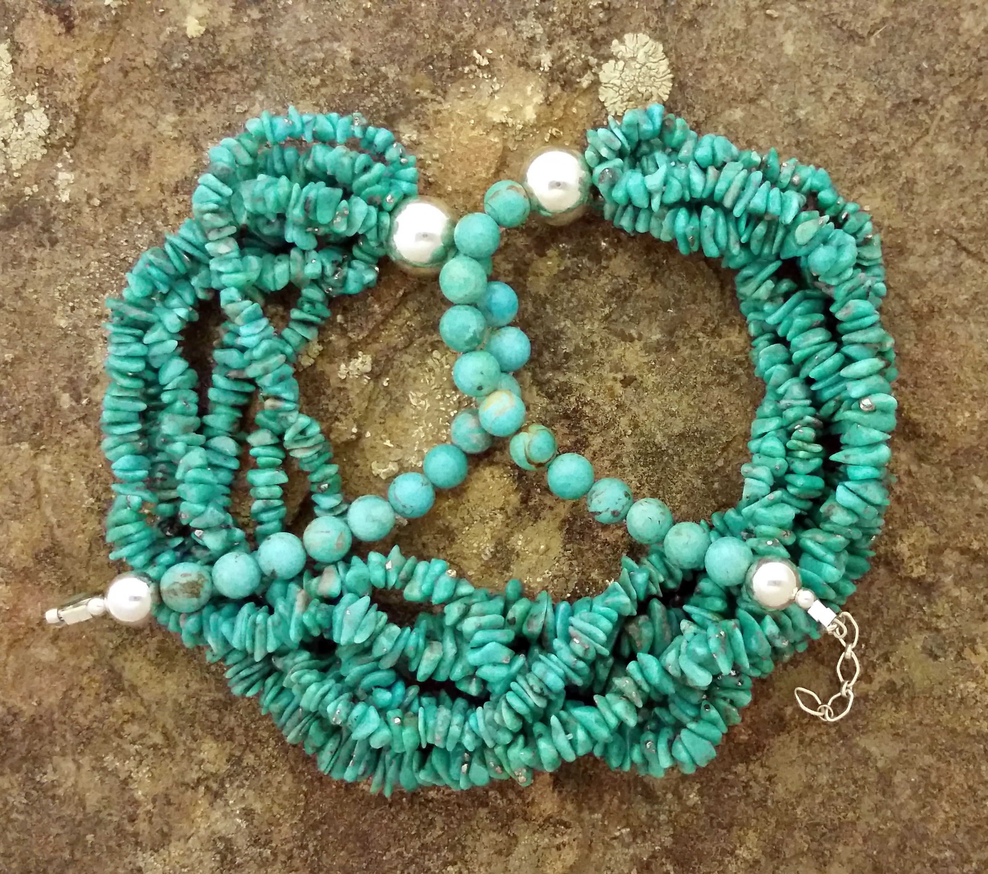 Navajo Campitos Turquoise Sterling Silver 6 Strand Neck