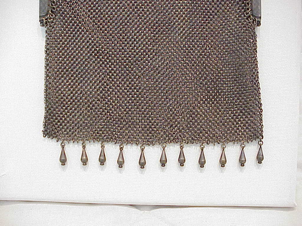 Antique Vintage German Silver Mesh Purse Handbag With Dangles Etching