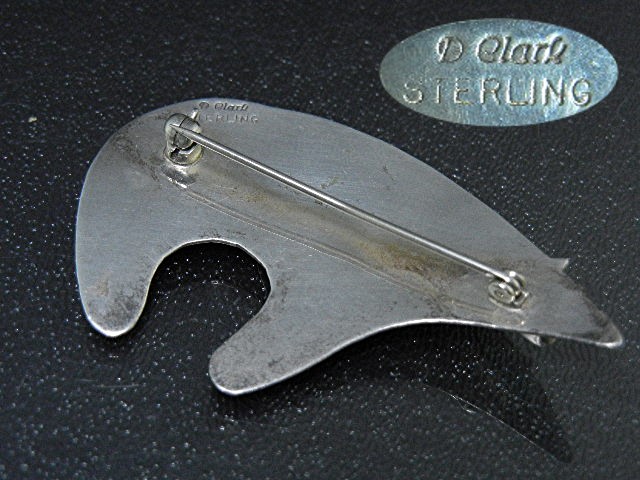 D. Clark Turquoise Coral Sterling Silver Bear Brooch