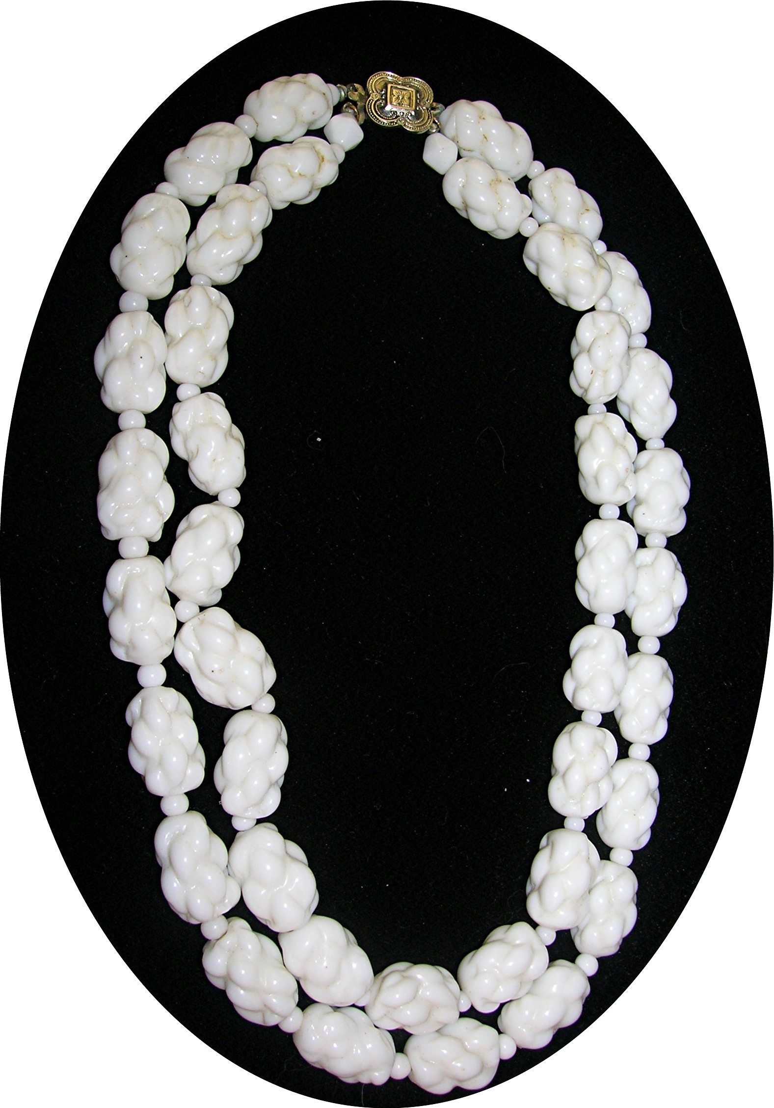 Vintage White Milk Glass 2 Strand Bead Necklace