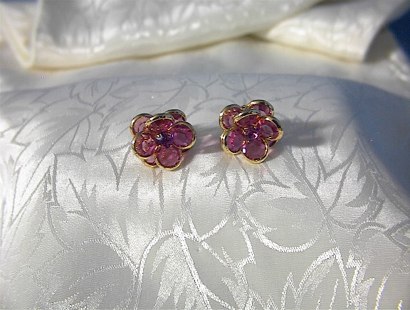 Bubble Gum Pink Crystal, Rhinestone Flower Earrings