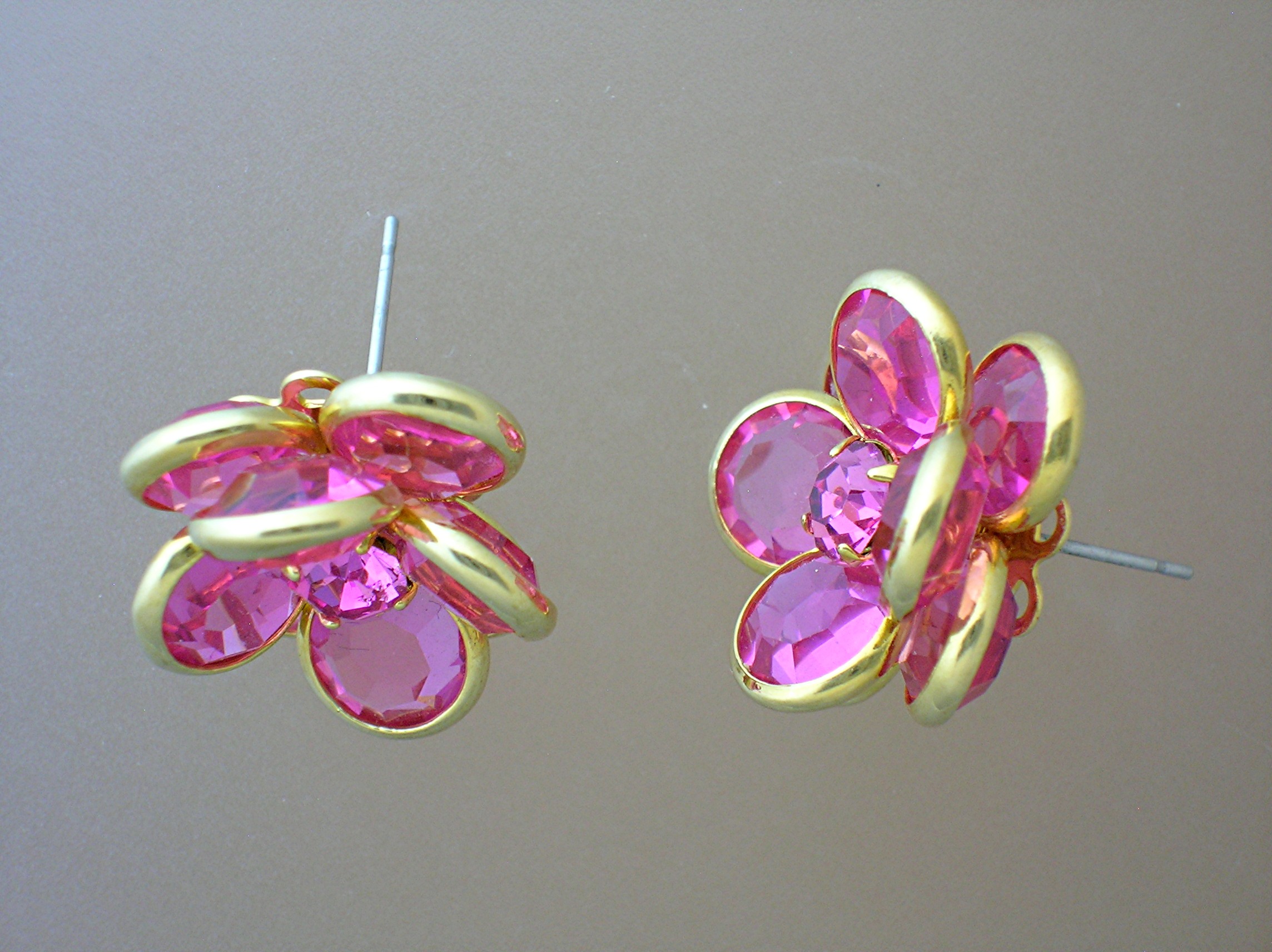 Bubble Gum Pink Crystal, Rhinestone Flower Earrings