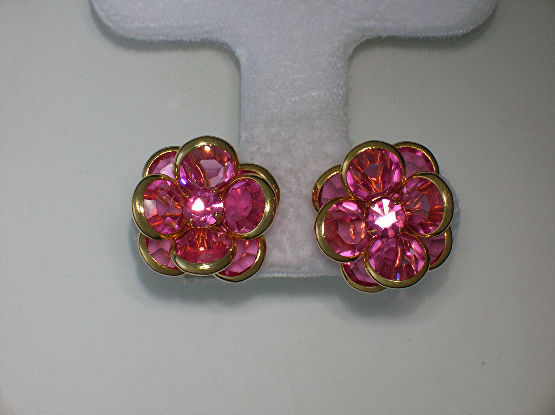 Bubble Gum Pink Crystal, Rhinestone Flower Earrings