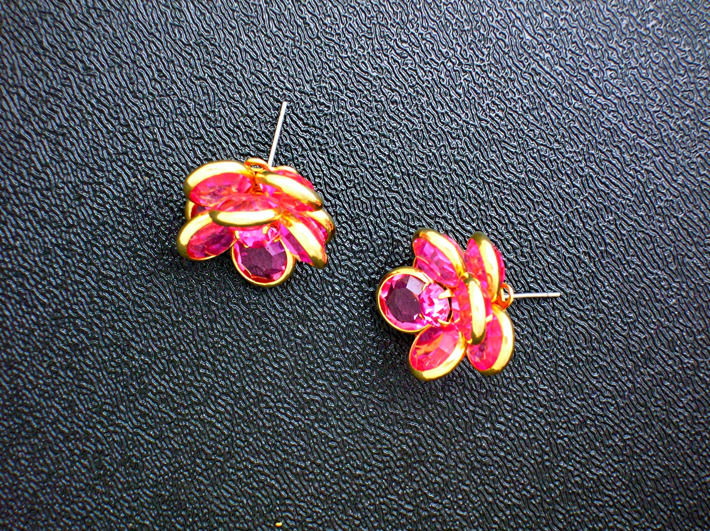 Bubble Gum Pink Crystal, Rhinestone Flower Earrings