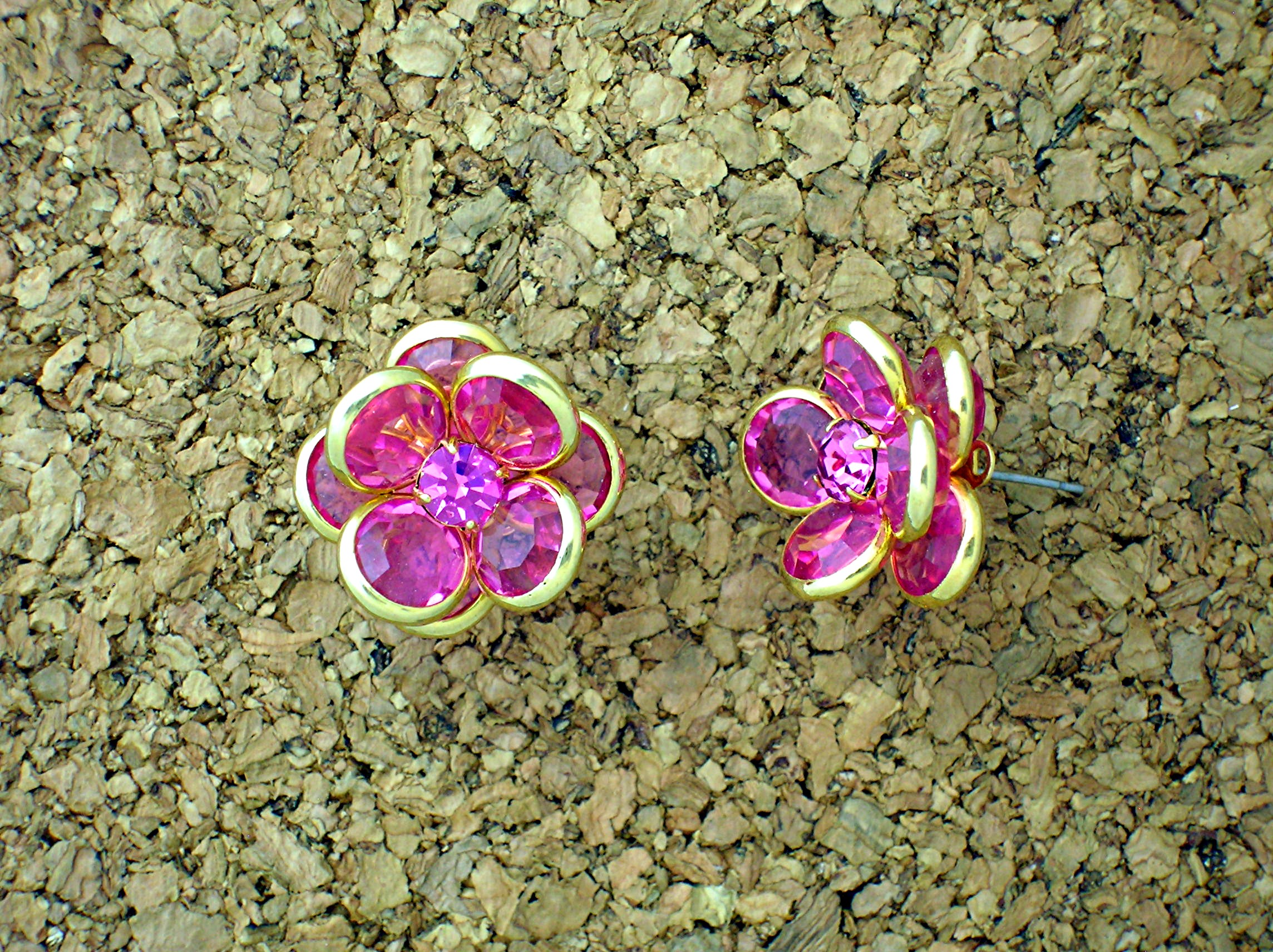 Bubble Gum Pink Crystal, Rhinestone Flower Earrings